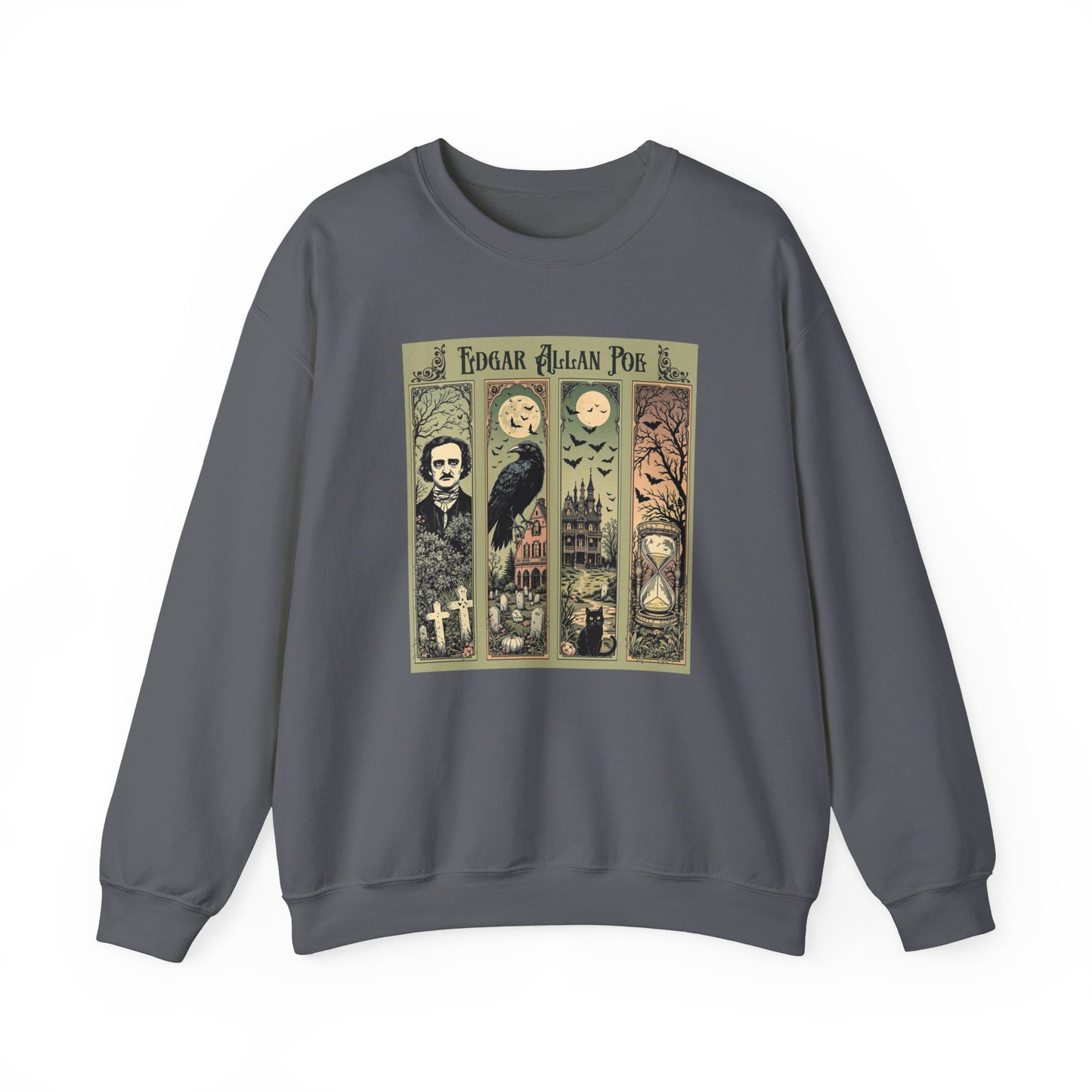 Edgar Allan Poe Sweatshirt The Raven Nevermore Gothic Horror Sweater Dark Academia Macabre Halloween Gift for Book Lovers Birthday Christmas Sweatshirt Printify Charcoal S