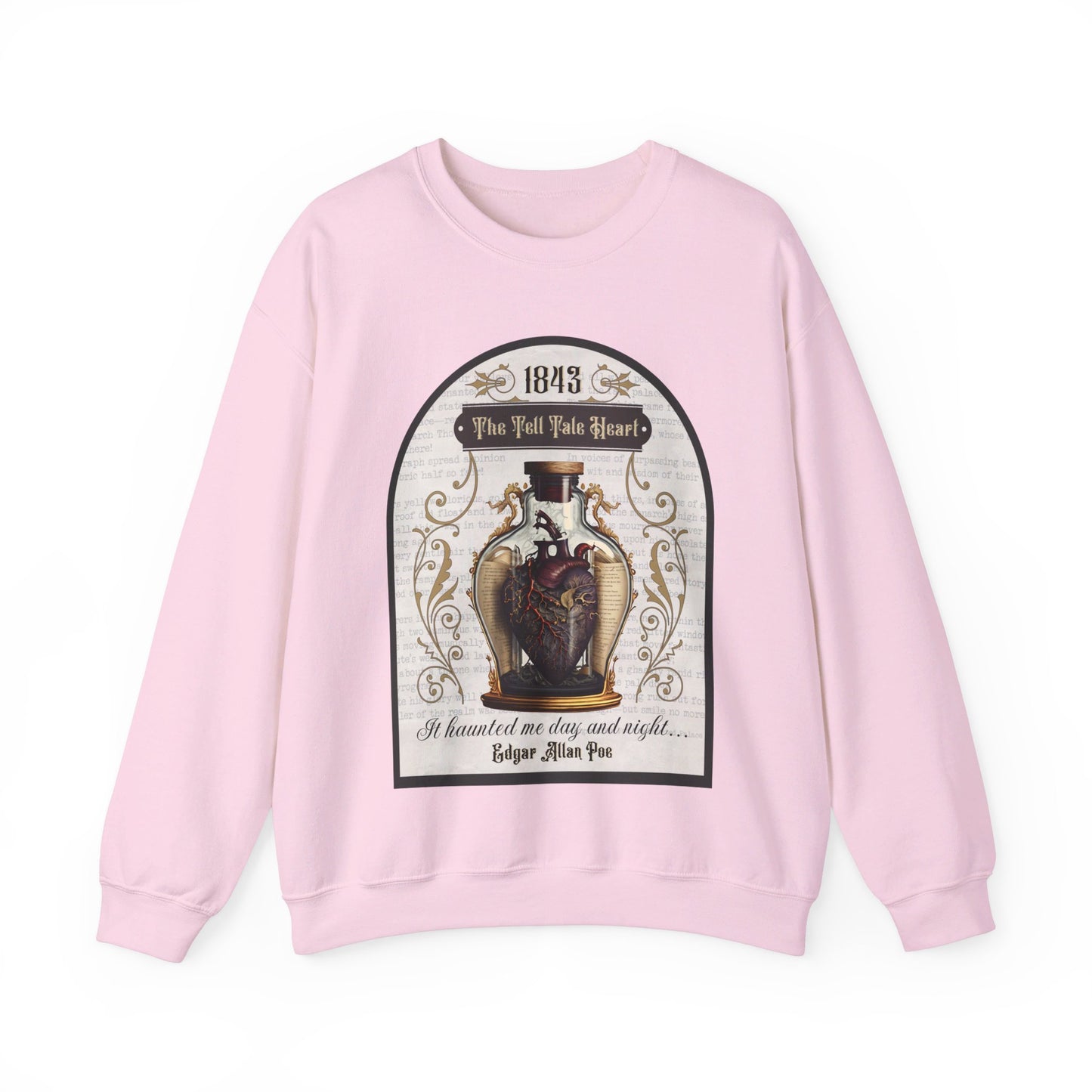Edgar Allan Poe, The Tell Tale Heart Sweatshirt, Book Lover, Halloween, Haunting Gothic Gift, Light, Dark Academia, Horror Movie Sweater Sweatshirt Printify S Light Pink