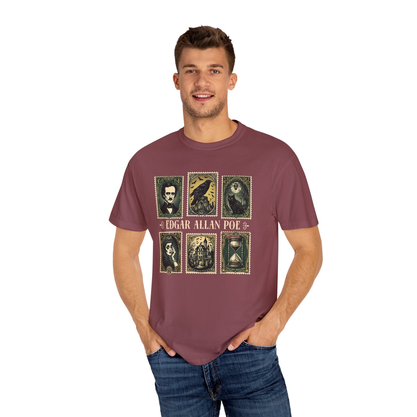 Edgar Allan Poe T-Shirt Gothic Graphic Tee The Raven Nevermore Quote Horror Literature Shirt Dark Academia Aesthetic Halloween Party Gift
