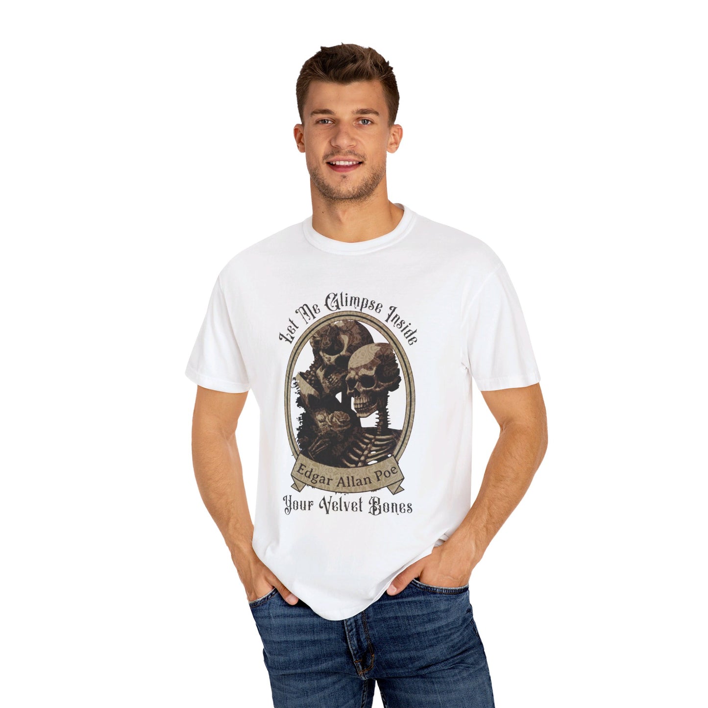Edgar Allan Poe Shirt, Your Velvet Bones Tee, Book, Reading Lover Shirt, Halloween, Gothic, Light Academia Gifts, Comfort Colours TShirt T-Shirt Printify