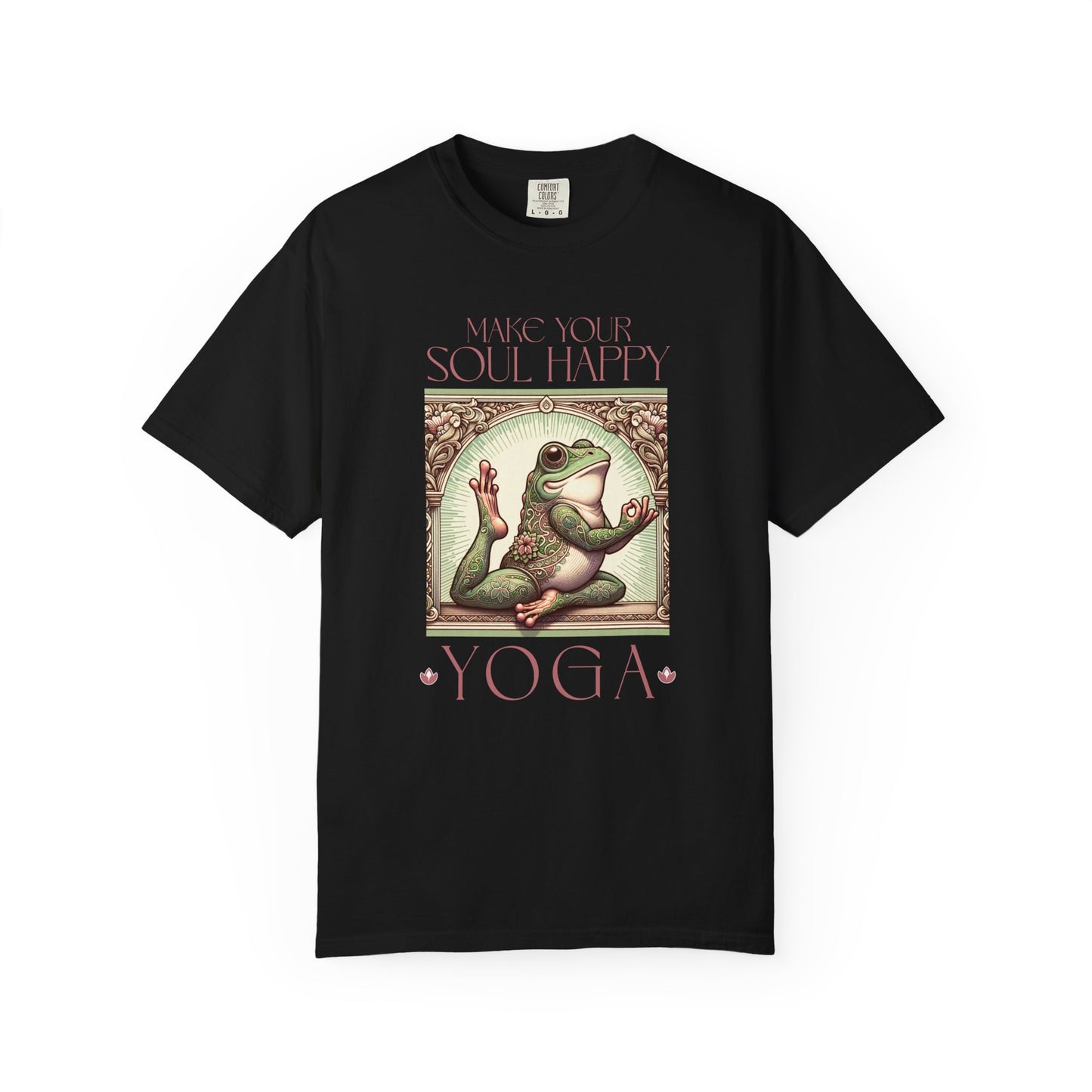 Yoga Frog Make Your Soul Happy Pink Unisex T-Shirt, Casual Wear, Highlander Fan Gift, Comfortable Graphic Tee T-Shirt Printify Black S