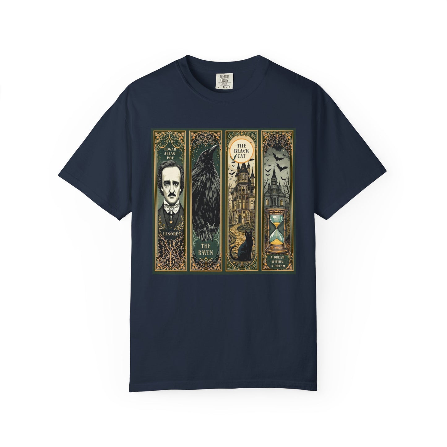 Edgar Allan Poe T-Shirt Gothic Graphic Tee The Raven Nevermore Quote Horror Literature Shirt Dark Academia Aesthetic Halloween Party Gift T-Shirt Printify Navy S