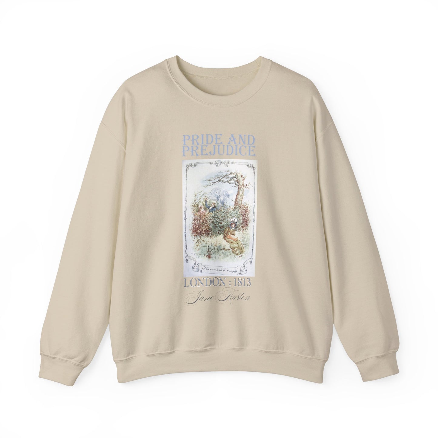 Jane Austen Sweatshirt, Pride & Prejudice Historical Romance Sweater, Bookish Literary Jane Austen Fan Art Gift for Her, Bookclub Shirt Sweatshirt Printify S Sand