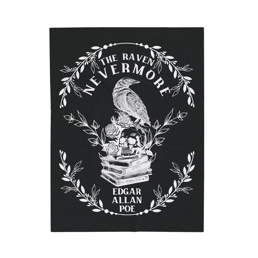 Edgar Allan Poe, Nevermore The Raven Throw Blanket, Book Lover Reading Blanket, Gothic, Light, Dark Academia, Horror Movie Watching Blanket All Over Prints Printify 30" × 40"
