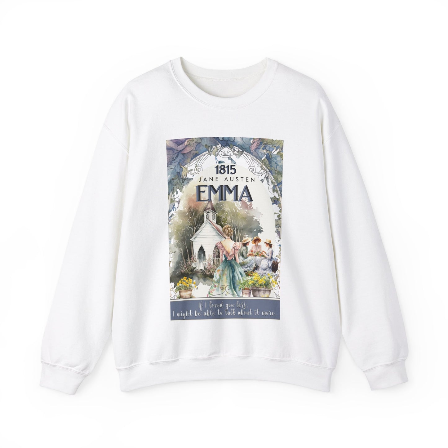 Jane Austen Sweatshirt, Emma Historical Romance Sweater, Bookish Literary Jane Austen Fan Art Gift, Gift for Her, Bookclub Shirt Sweatshirt Printify S White