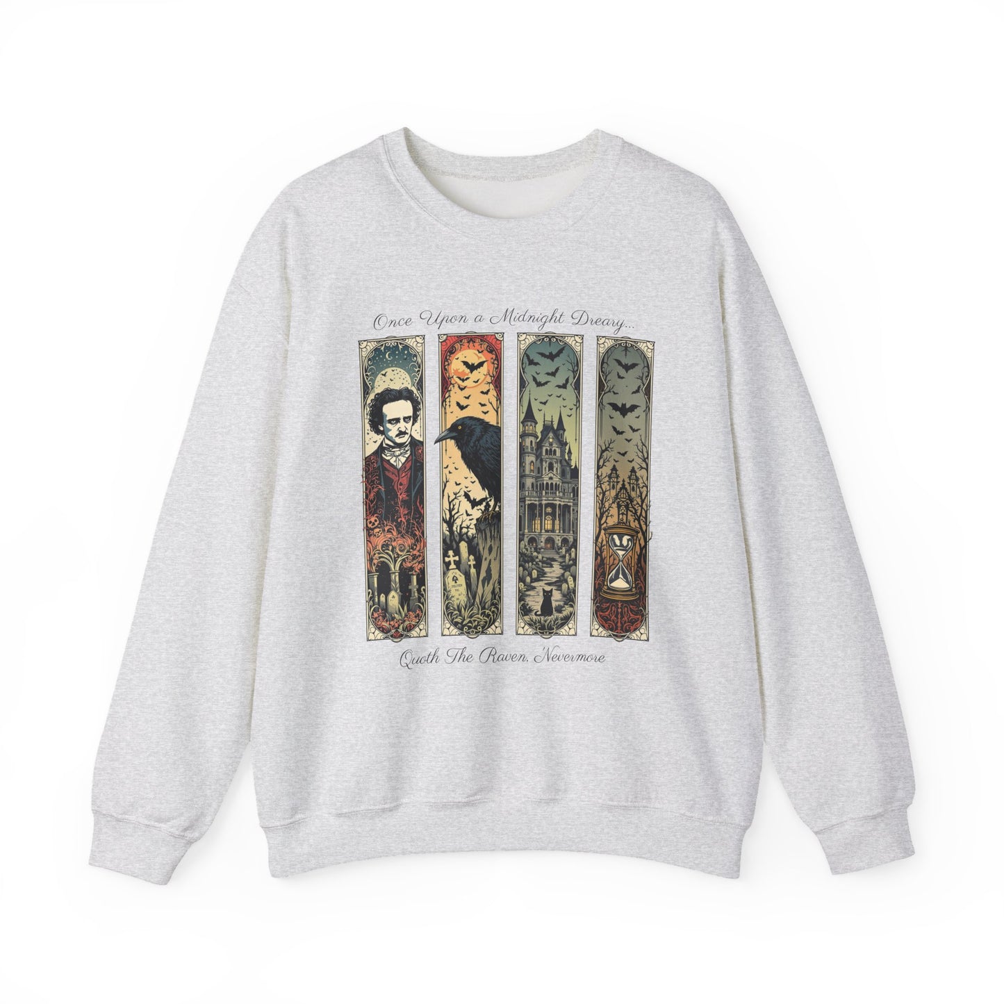 Edgar Allan Poe Sweatshirt The Raven Nevermore Gothic Horror Sweater Dark Academia Macabre Halloween Gift for Book Lovers Birthday Christmas Sweatshirt Printify Ash S