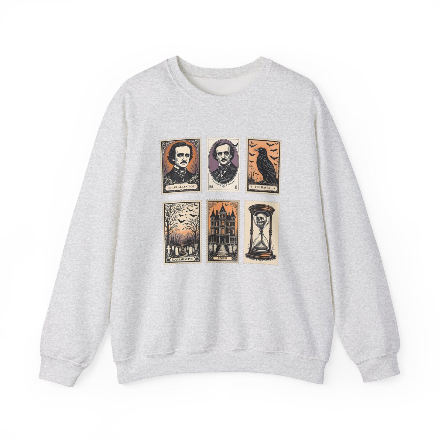 Edgar Allan Poe Sweatshirt The Raven Nevermore Gothic Horror Sweater Dark Academia Macabre Halloween Gift for Book Lovers Birthday Christmas Sweatshirt Printify Ash S