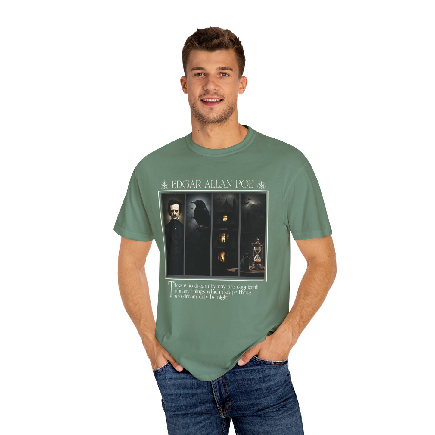 Edgar Allan Poe T-Shirt Gothic Graphic Tee The Raven Nevermore Quote Horror Literature Shirt Dark Academia Aesthetic Halloween Party Gift