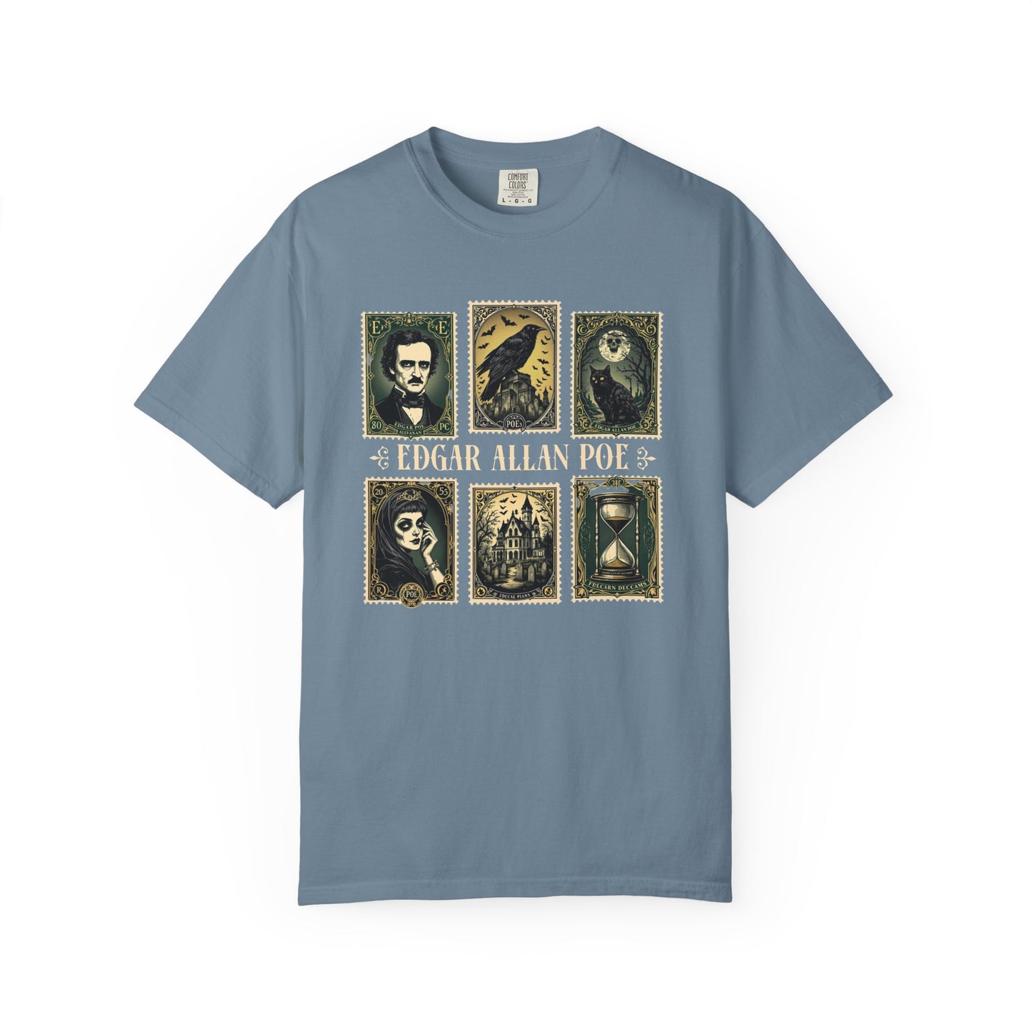 Edgar Allan Poe T-Shirt Gothic Graphic Tee The Raven Nevermore Quote Horror Literature Shirt Dark Academia Aesthetic Halloween Party Gift T-Shirt Printify Ice Blue S