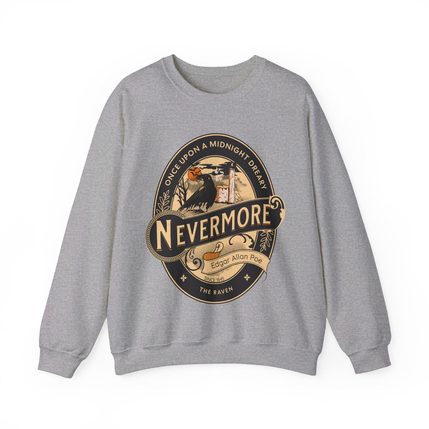 Edgar Allan Poe, Nevermore The Raven Sweatshirt, Book Lover, Halloween, Haunting Gothic Gift, Light, Dark Academia, Horror Movie Sweater Sweatshirt Printify S Sport Grey
