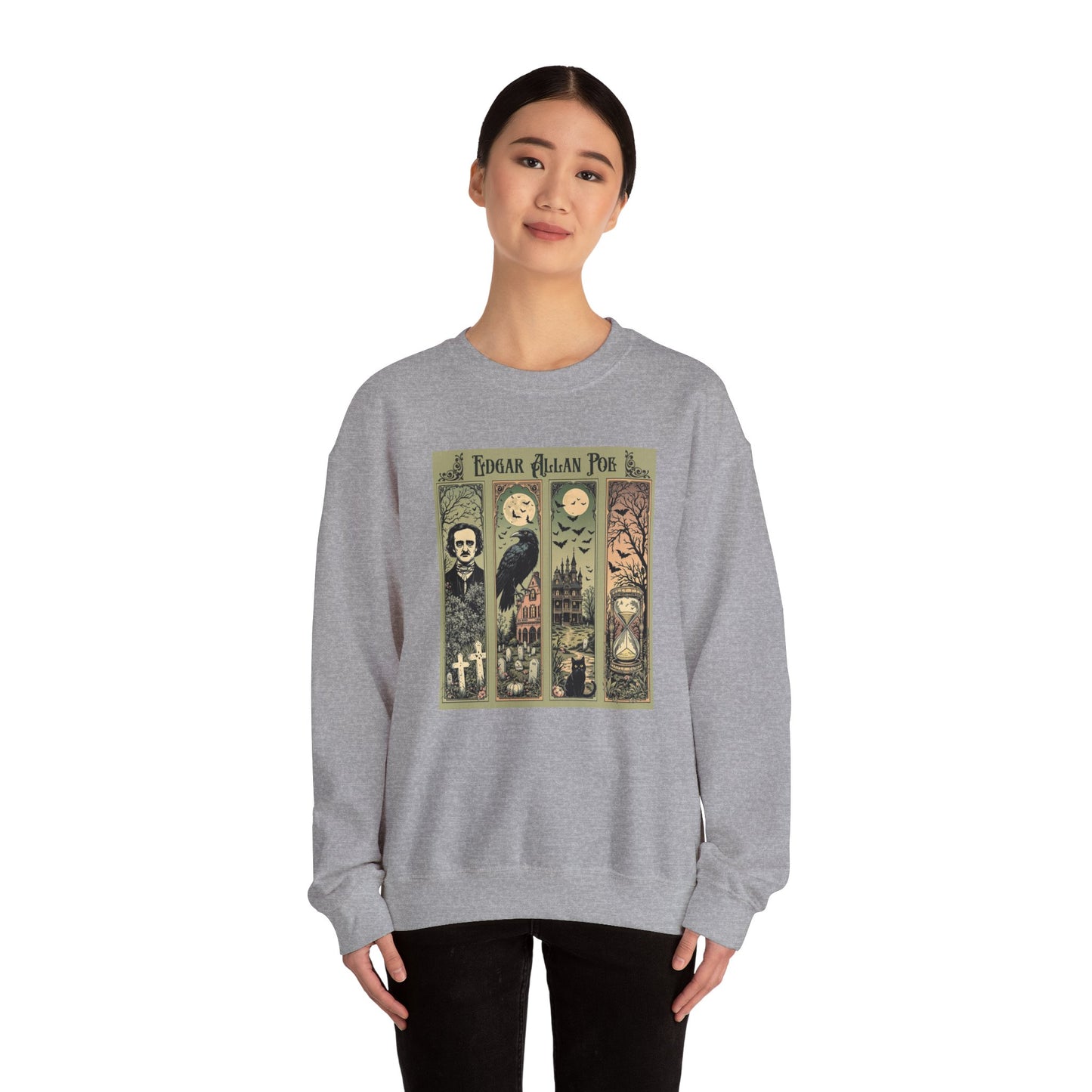Edgar Allan Poe Sweatshirt The Raven Nevermore Gothic Horror Sweater Dark Academia Macabre Halloween Gift for Book Lovers Birthday Christmas