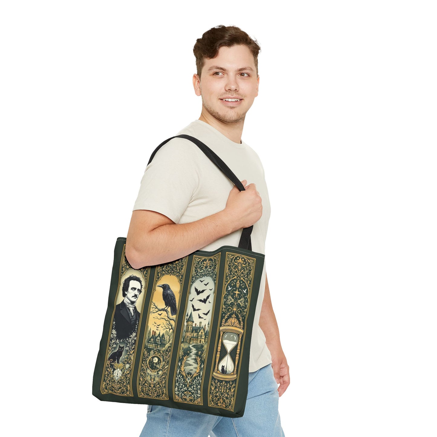 Edgar Allan Poe Tote Bag Gothic Literary Gift for Book Lover Dark Academia Macabre Accessory Halloween Tote Fall School Bag for Poetember Bags Printify