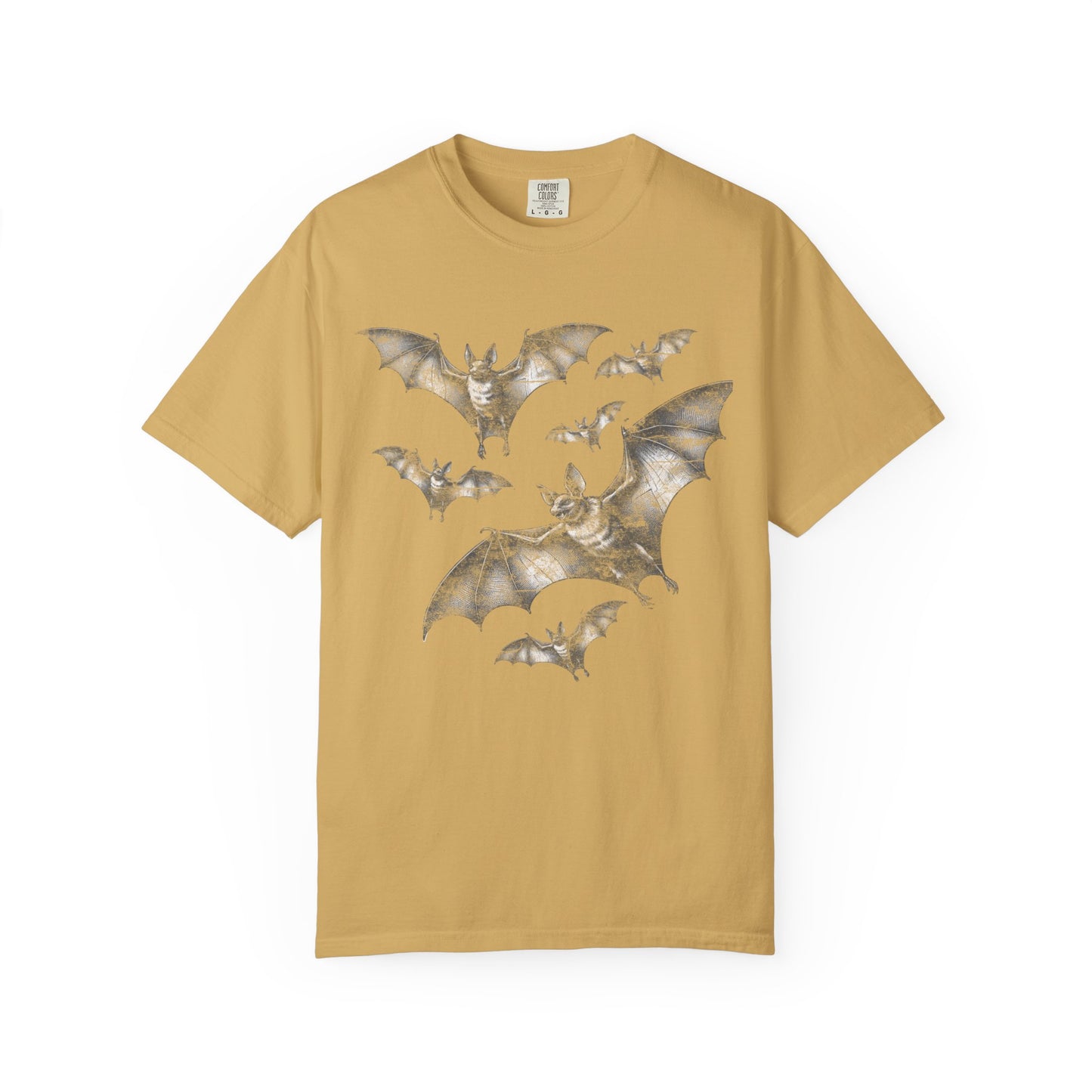 Bat Retro Goth TShirt Vintage Grunge Style Bat Shirt For Halloween Party Spooky Vibes Witchy Dark Academia Comfort Colors Oversized Shirt T-Shirt Printify Mustard S