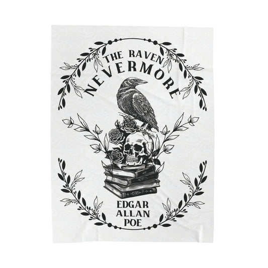 Edgar Allan Poe, Nevermore The Raven Throw Blanket, Book Lover Reading Blanket, Gothic, Light, Dark Academia, Horror Movie Watching Blanket All Over Prints Printify 60" × 80"