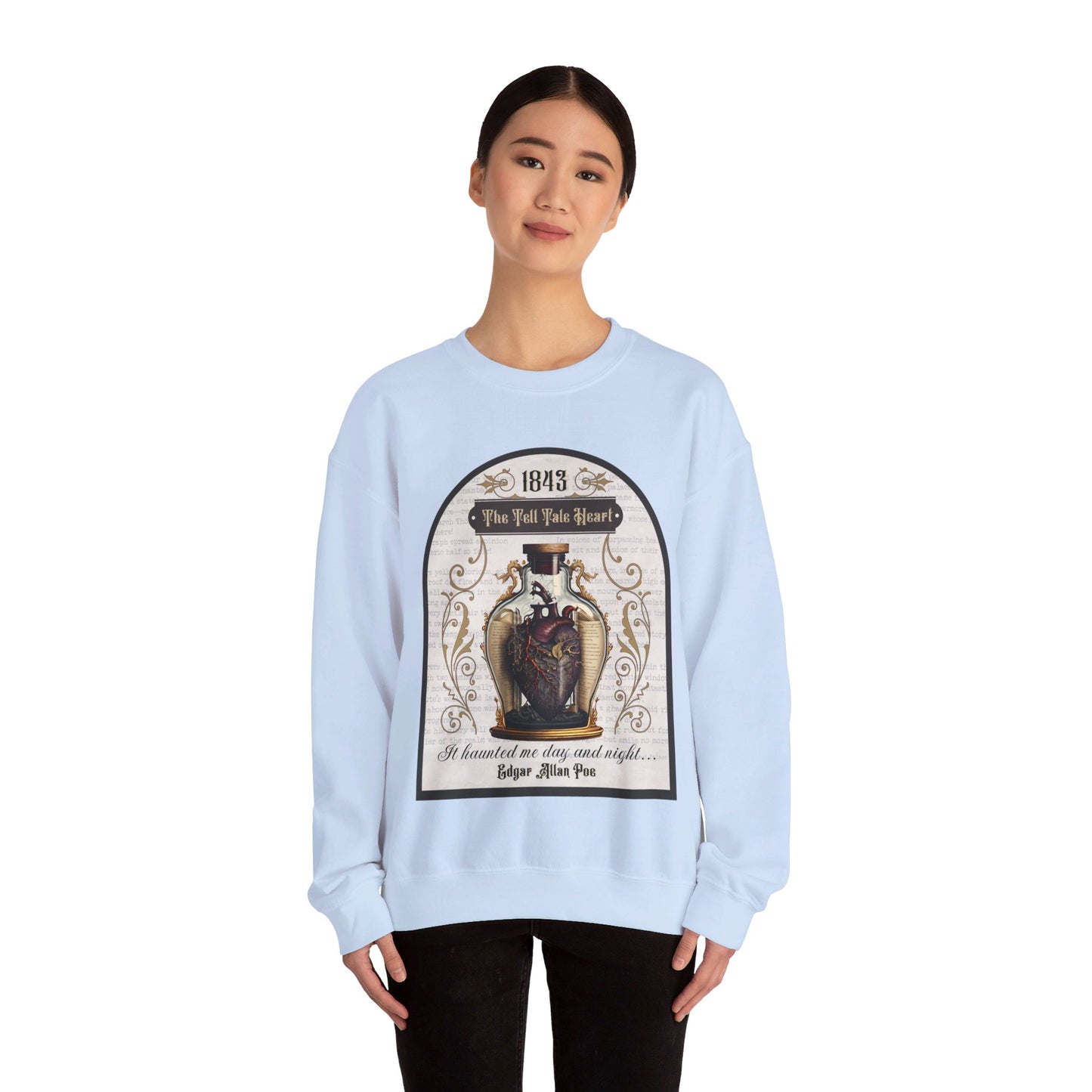 Edgar Allan Poe, The Tell Tale Heart Sweatshirt, Book Lover, Halloween, Haunting Gothic Gift, Light, Dark Academia, Horror Movie Sweater Sweatshirt Printify