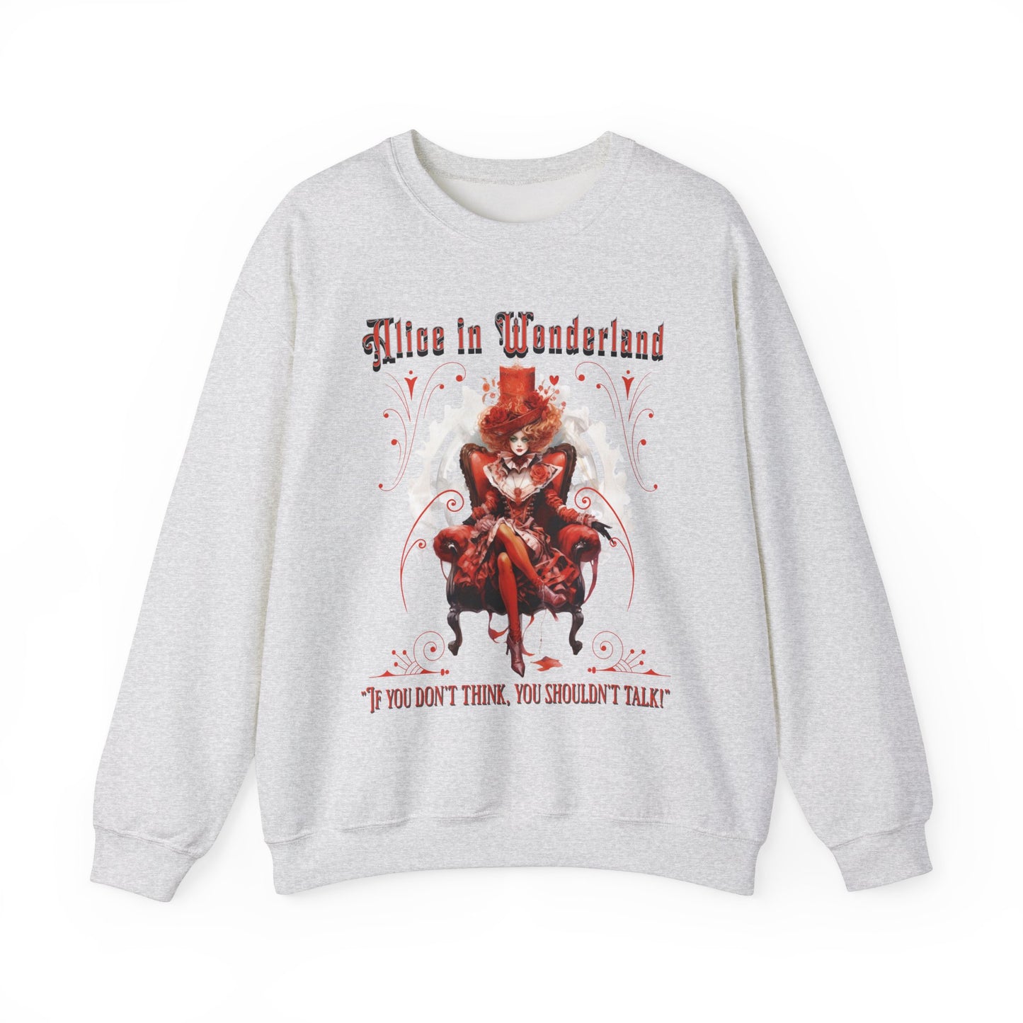 Queen of Hearts Sweatshirt, Alice In Wonderland Lewis Carroll Whimsigoth Academia Sweater Mad Hatter Tea Party Tee Bookish Booktok Gift Sweatshirt Printify S Ash