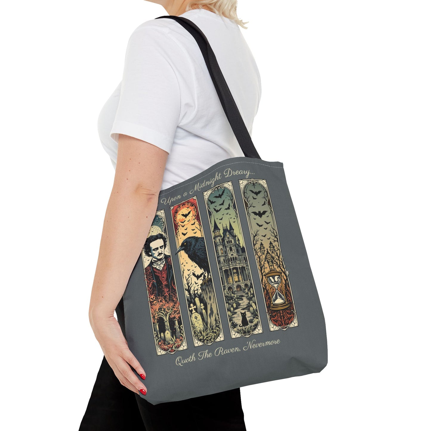 Edgar Allan Poe Tote Bag Gothic Literary Gift for Book Lover Dark Academia Macabre Accessory Halloween Tote Fall School Bag for Poetember Bags Printify