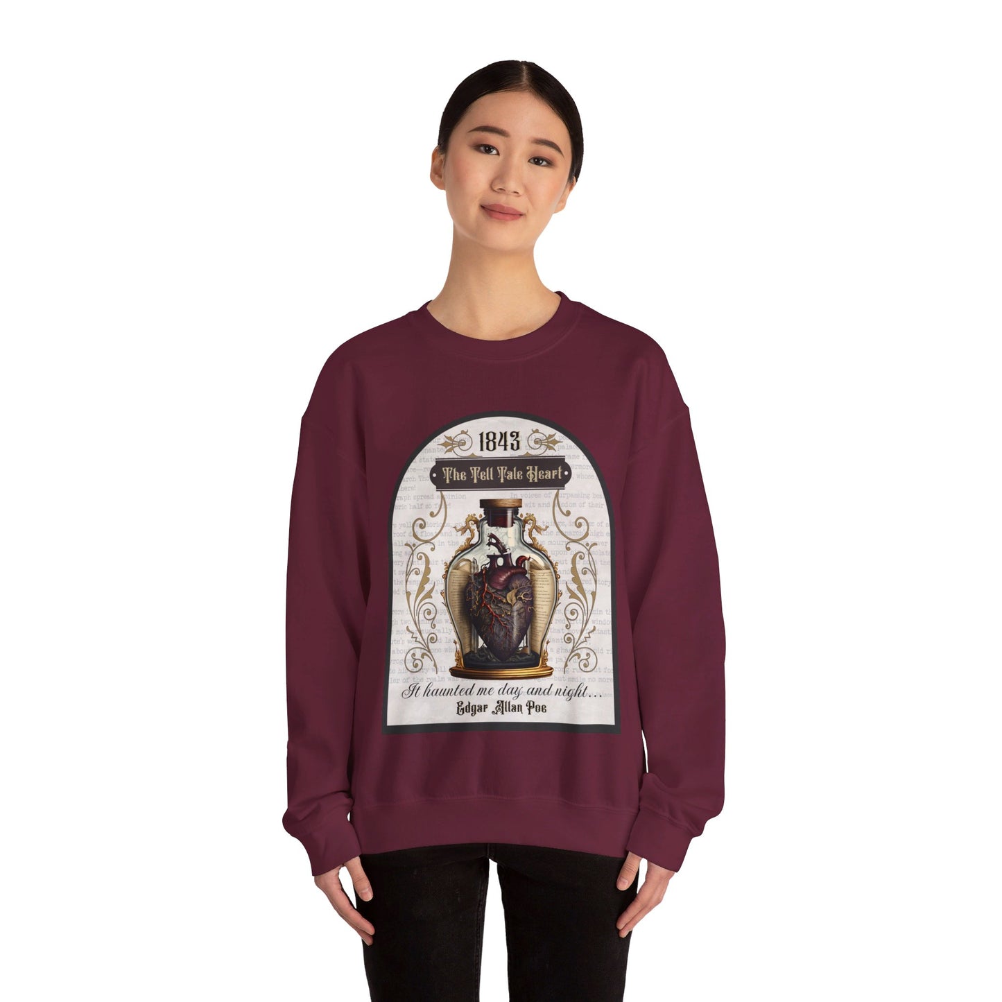 Edgar Allan Poe, The Tell Tale Heart Sweatshirt, Book Lover, Halloween, Haunting Gothic Gift, Light, Dark Academia, Horror Movie Sweater Sweatshirt Printify