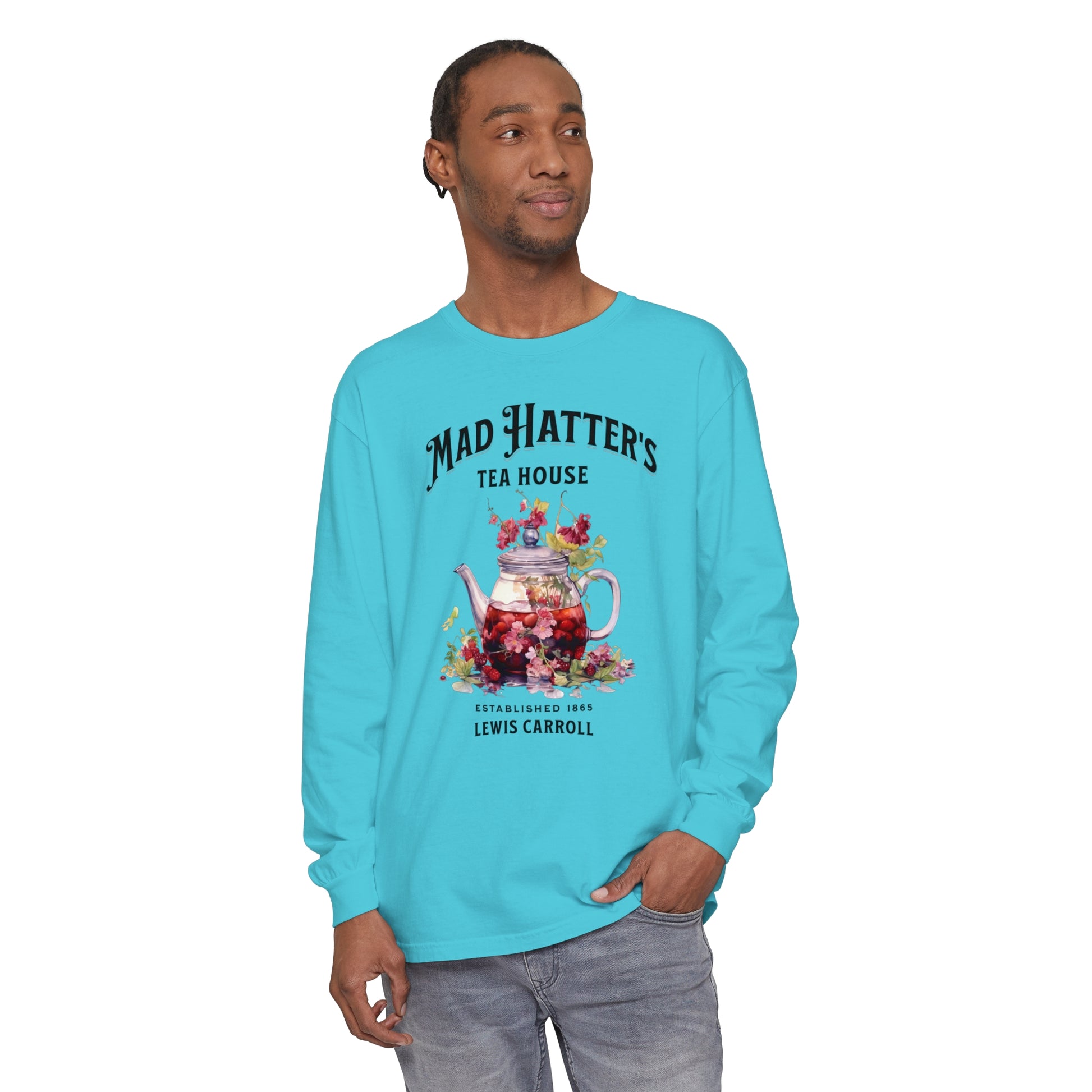 Mad Hatter's Tea Long Sleeve Shirt Alice In Wonderland Lewis Carroll Whimsigoth Academia TShirt Mad Hatter Tea Party Tee Bookish Booktok Long-sleeve Printify