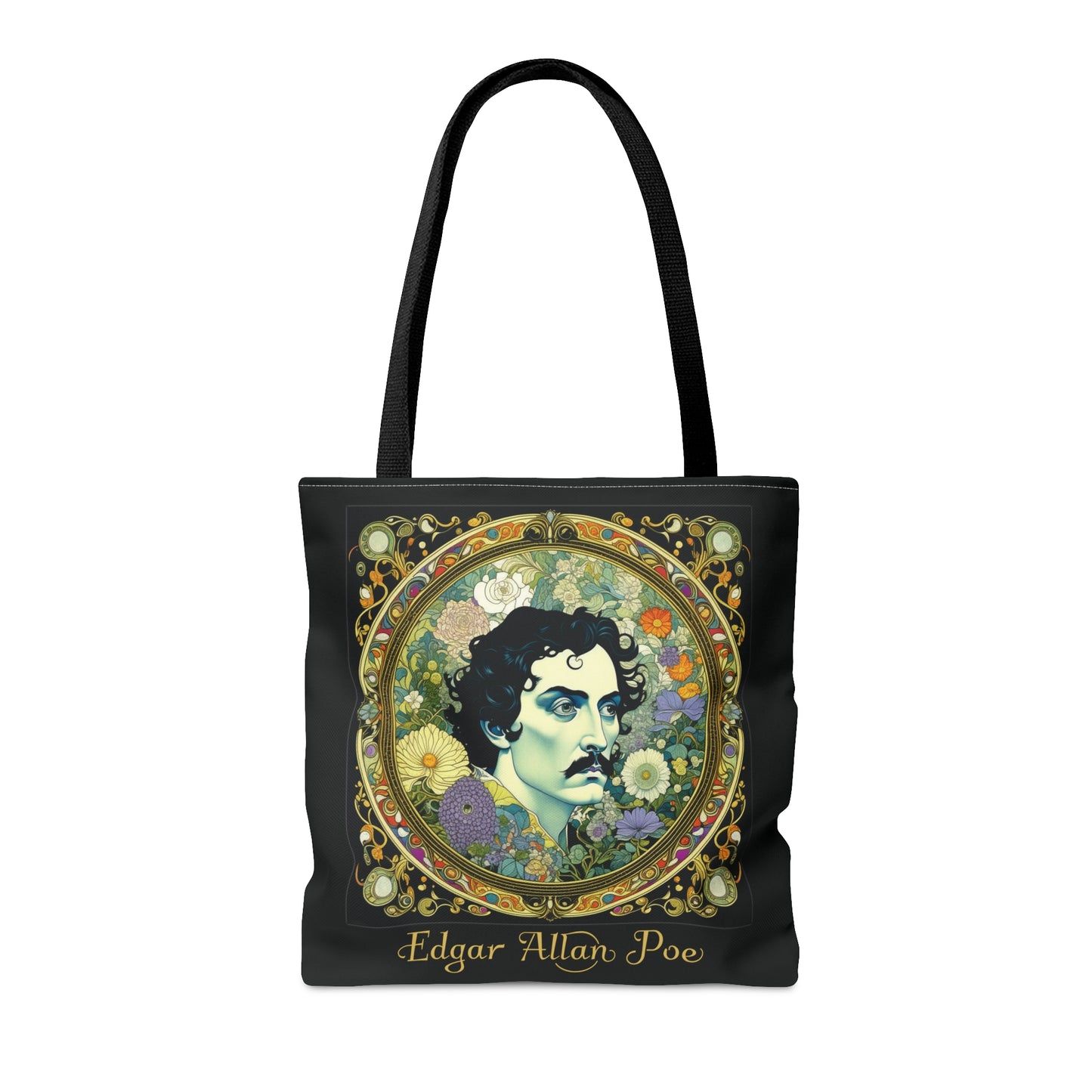 Edgar Allan Poe Tote Bag, Night Garden Botanical Shoulder Bag, Book, Library, Grocery, Travel Bag, Dark Academia, Bookish, Bookclub Gift, Bags Printify