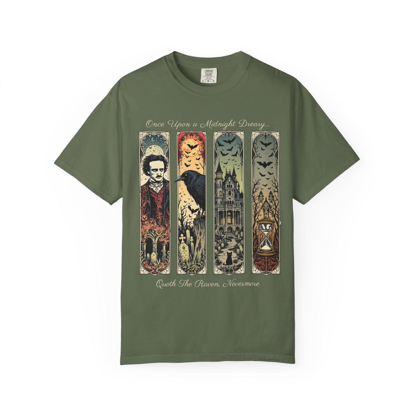 Edgar Allan Poe T-Shirt Gothic Graphic Tee The Raven Nevermore Quote Horror Literature Shirt Dark Academia Aesthetic Halloween Party Gift T-Shirt Printify Sage S