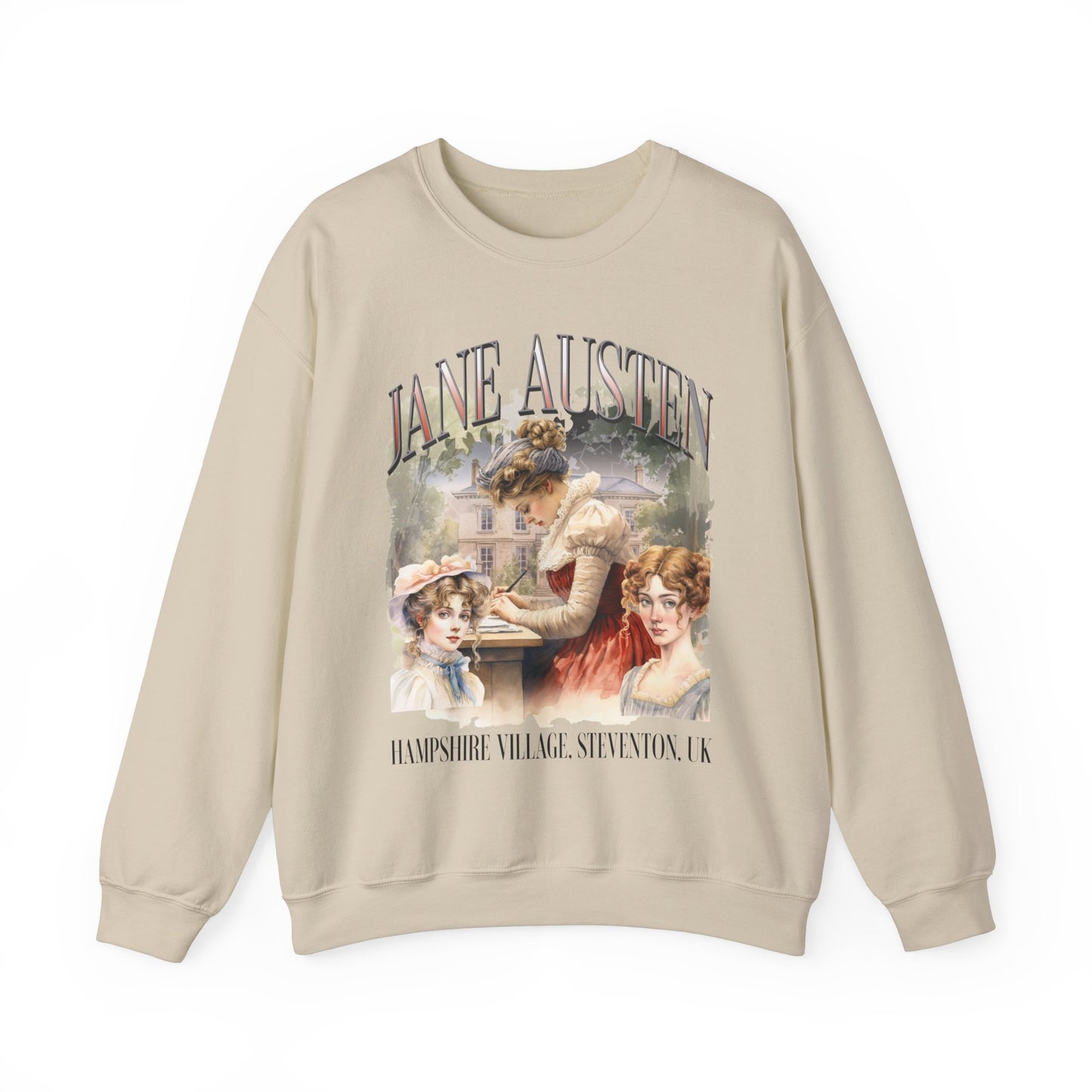 Retro Jane Austen Unisex Heavy Blend™ Crewneck Sweatshirt Sweatshirt Printify S Sand