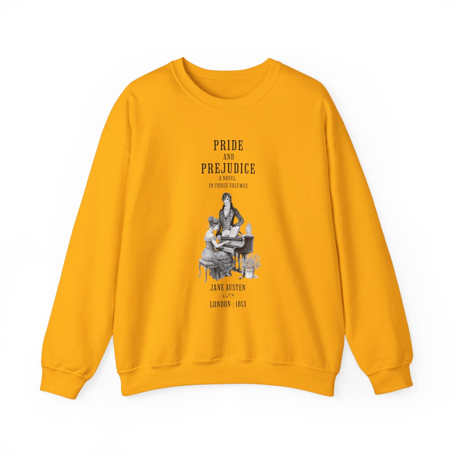 Jane Austen Sweatshirt, Pride & Prejudice Historical Romance Sweater, Bookish Literary Jane Austen Fan Art Gift for Her, Bookclub Shirt Sweatshirt Printify S Gold