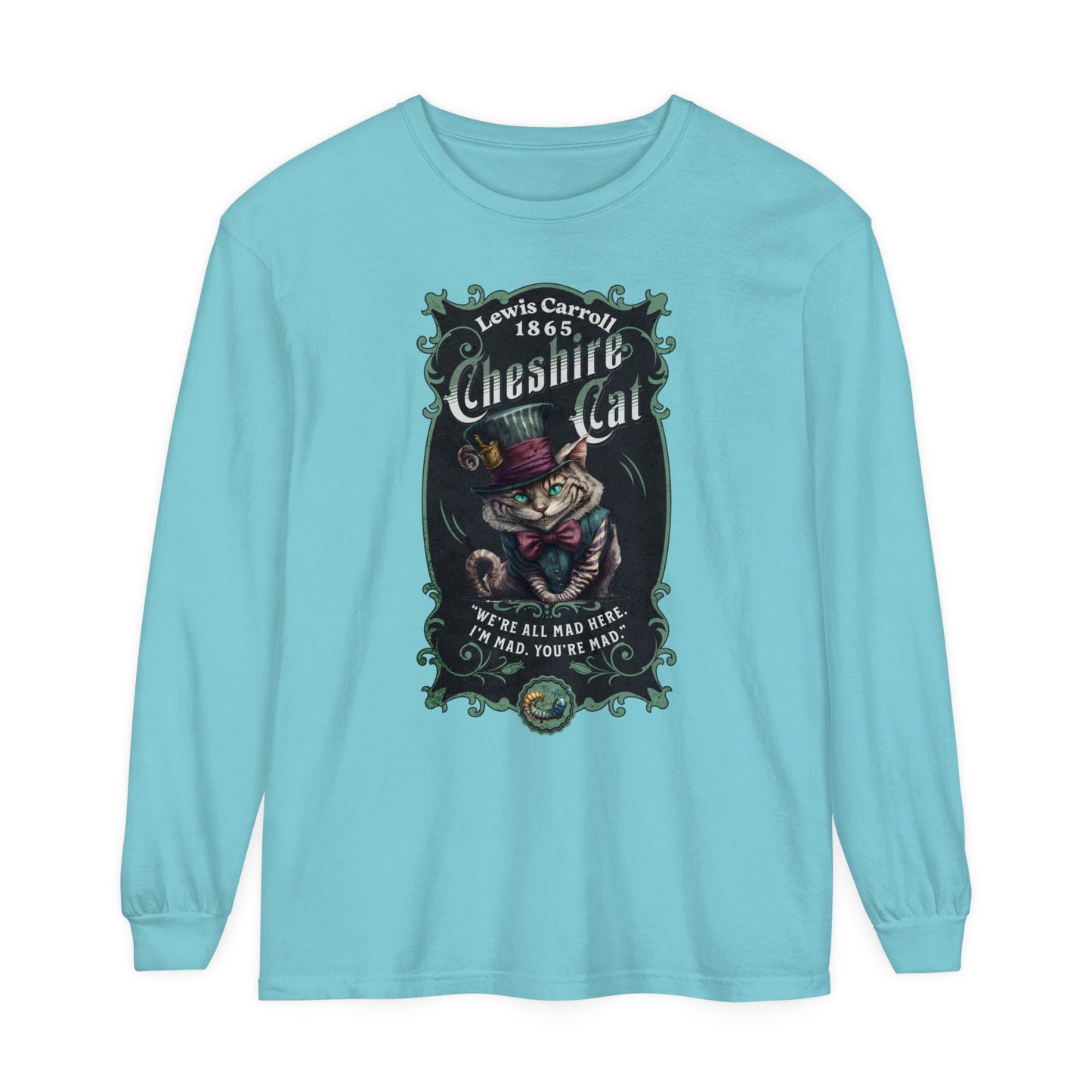 Cheshire Cat Long Sleeve Shirt, Alice in Wonderland, Lewis Carroll Dark Academia TShirt Mad Hatter Tea Party Bookish Book Lover Booktok Gift Long-sleeve Printify Chalky Mint S