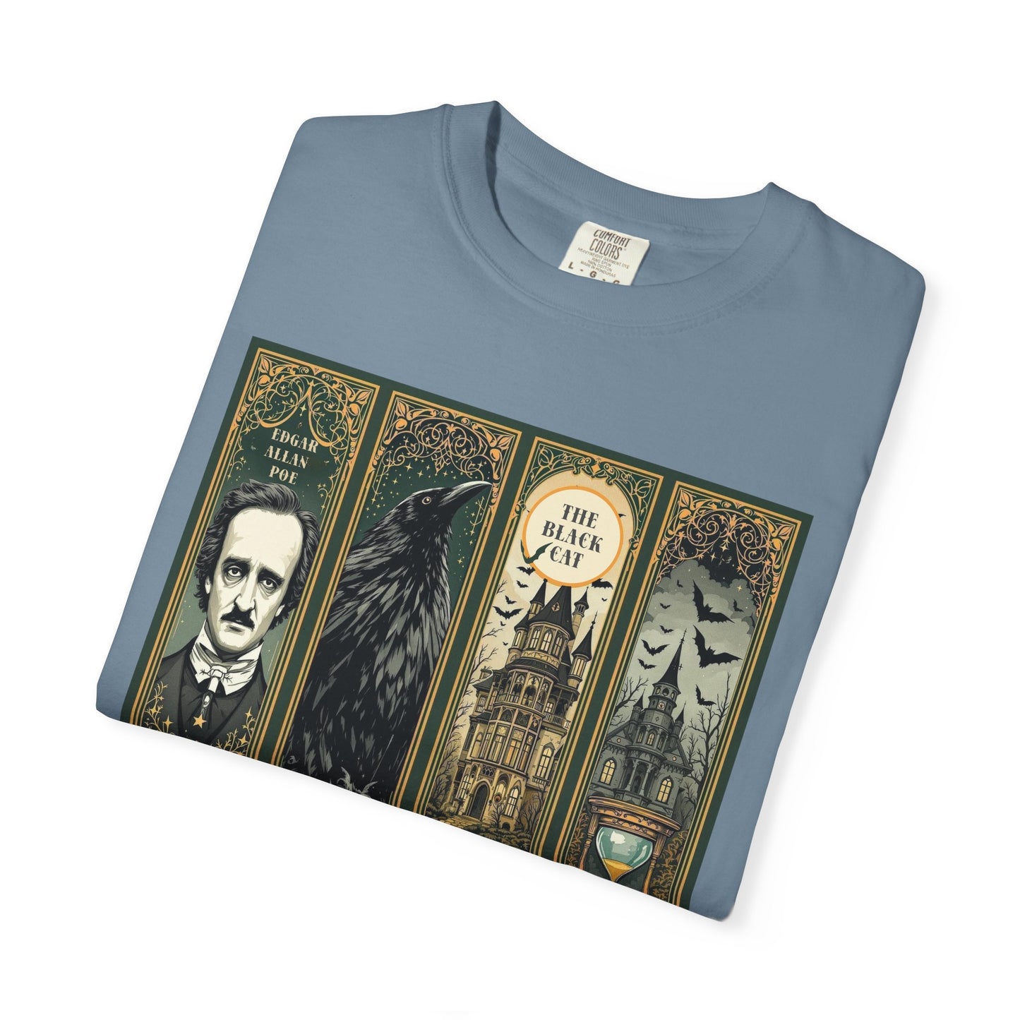 Edgar Allan Poe T-Shirt Gothic Graphic Tee The Raven Nevermore Quote Horror Literature Shirt Dark Academia Aesthetic Halloween Party Gift