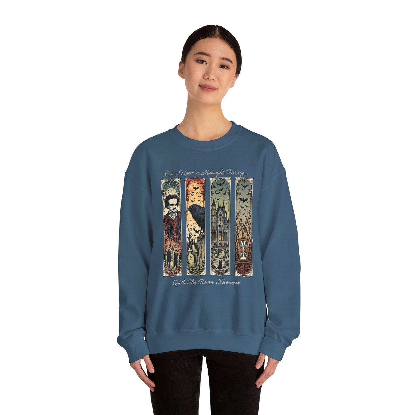Edgar Allan Poe Sweatshirt The Raven Nevermore Gothic Horror Sweater Dark Academia Macabre Halloween Gift for Book Lovers Birthday Christmas