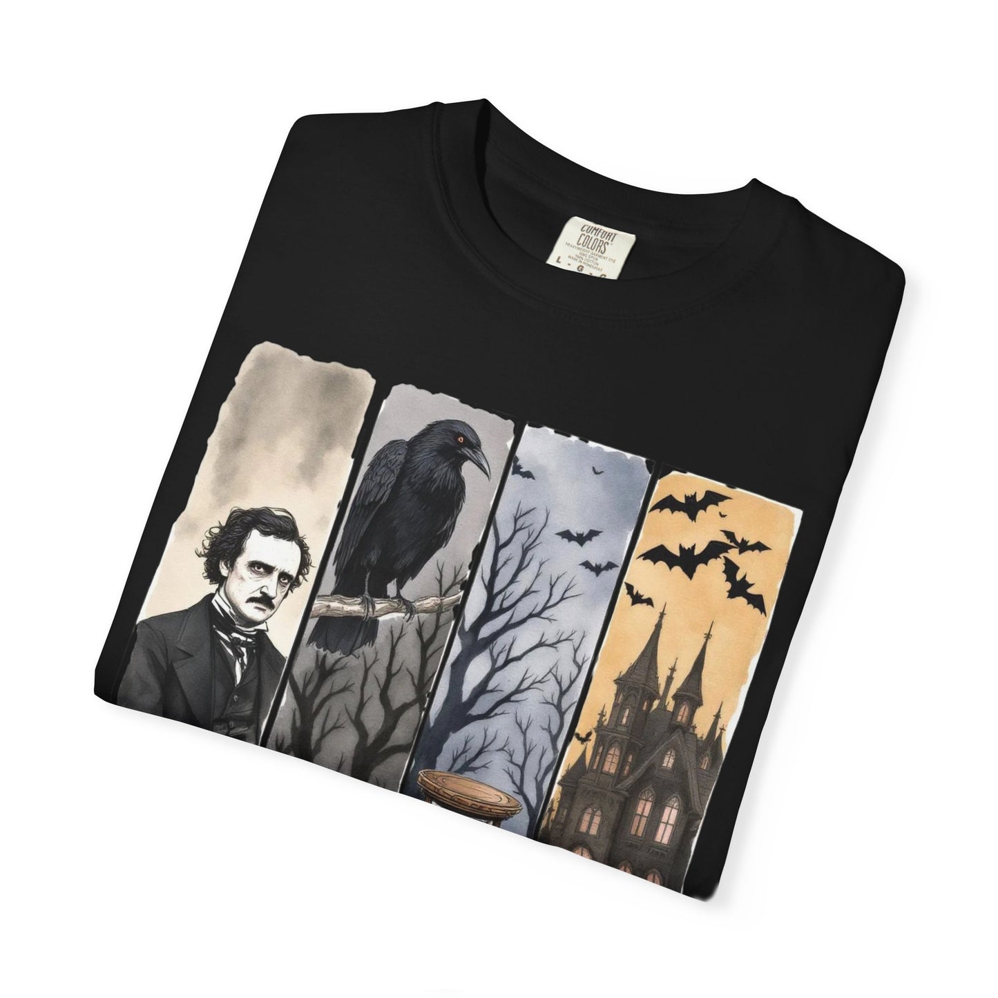 Edgar Allan Poe T-Shirt Gothic Graphic Tee The Raven Nevermore Quote Horror Literature Shirt Dark Academia Aesthetic Halloween Party Gift