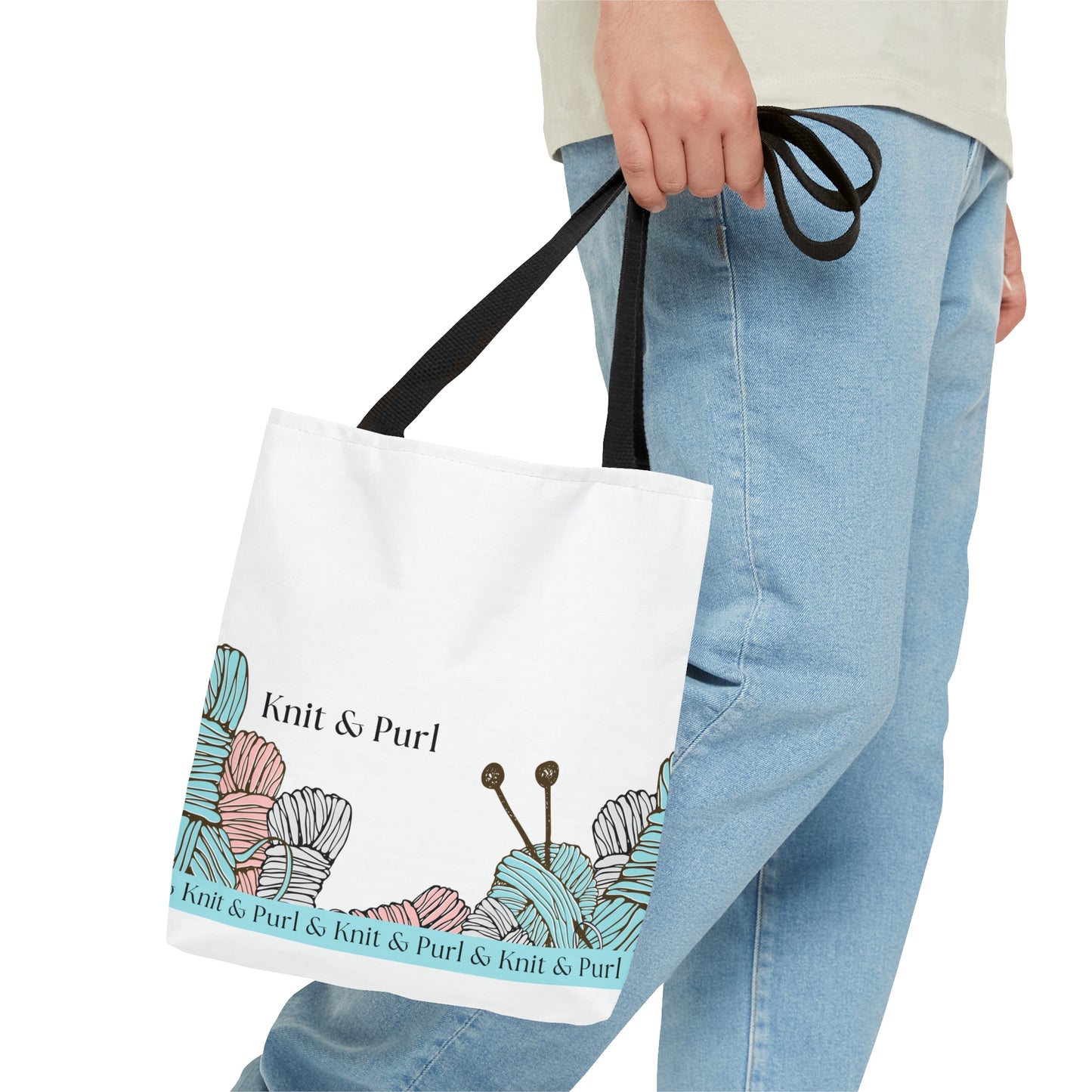 Knit & Purl Tote Bag, Crafter Bag, Yarn Storage Bag, Knitting Project Bag, Crochet Project Bag, Craft Project Tote Bag Bags Printify