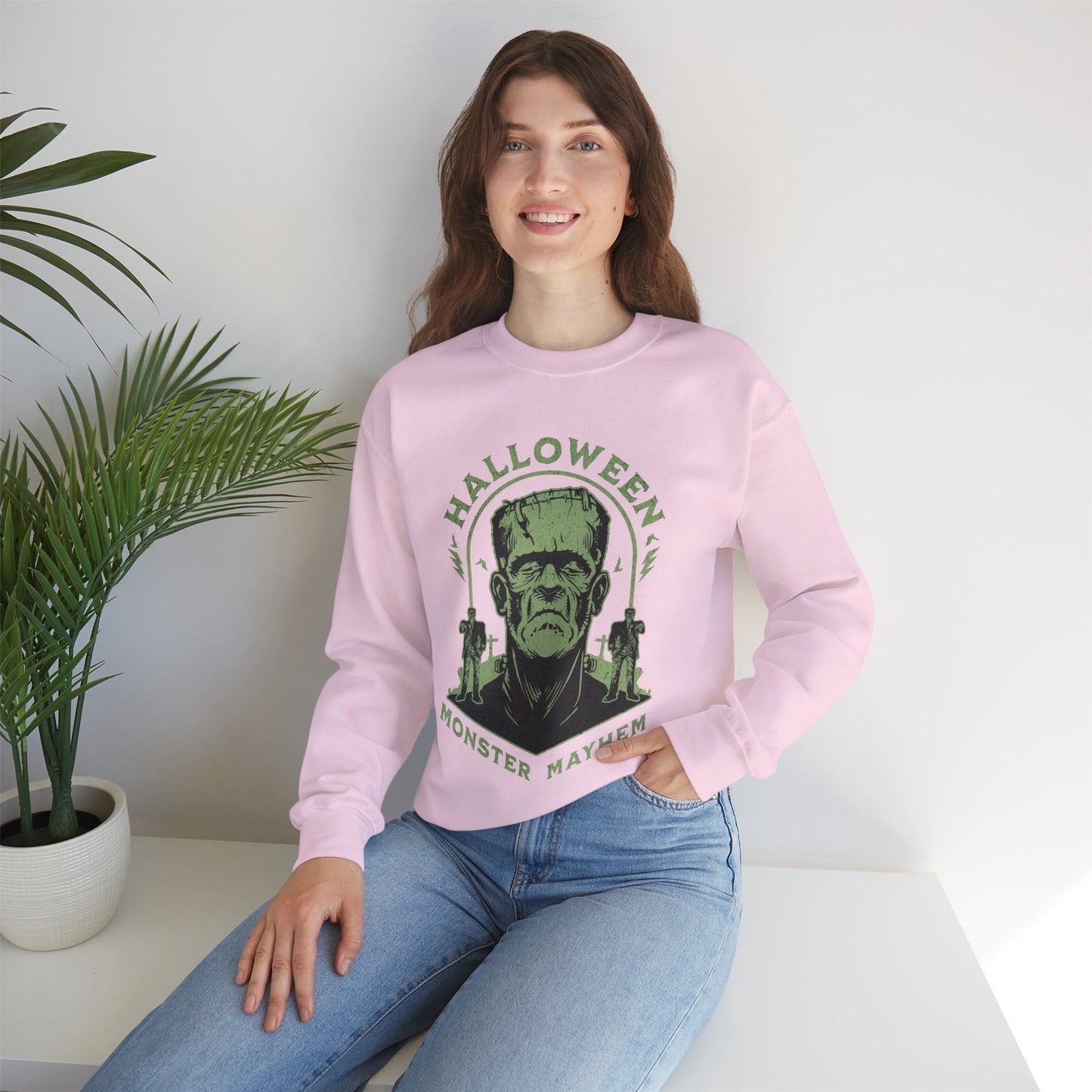 Vintage Halloween Frankenstein Monster Graphic Sweatshirt, Creepy Spooky Book Lover Gift, Horror Movie, Fall Festival Party Sweater. Sweatshirt Printify