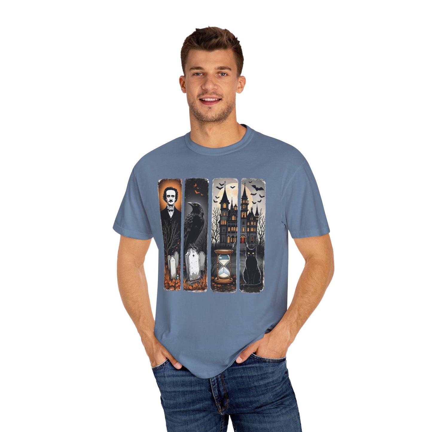 Edgar Allan Poe T-Shirt Gothic Graphic Tee The Raven Nevermore Quote Horror Literature Shirt Dark Academia Aesthetic Halloween Party Gift