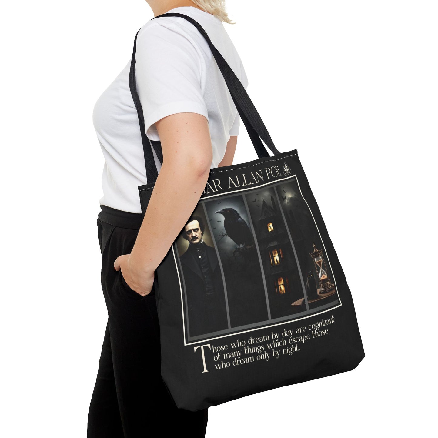 Edgar Allan Poe Tote Bag Gothic Literary Gift for Book Lover Dark Academia Macabre Accessory Halloween Tote Fall School Bag for Poetember Bags Printify
