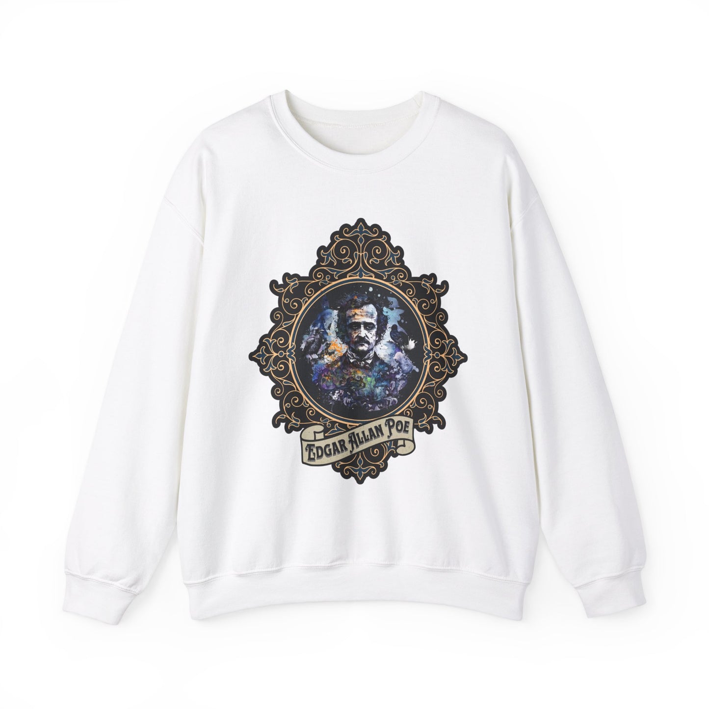 Edgar Allan Poe, Poet, Poetry Lover Sweatshirt, Book Lover, Halloween, Haunting Gothic Gift, Light, Dark Academia, Horror Movie Sweater Sweatshirt Printify S White