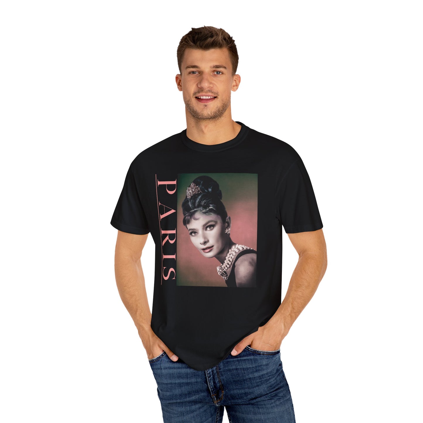 Retro Audrey Hepburn T-Shirt Vintage Paris Tee Gift For Her Bridal Party Shower Theme Girls Birthday Brunch Vacation Shirt Holly Golightly T-Shirt Printify