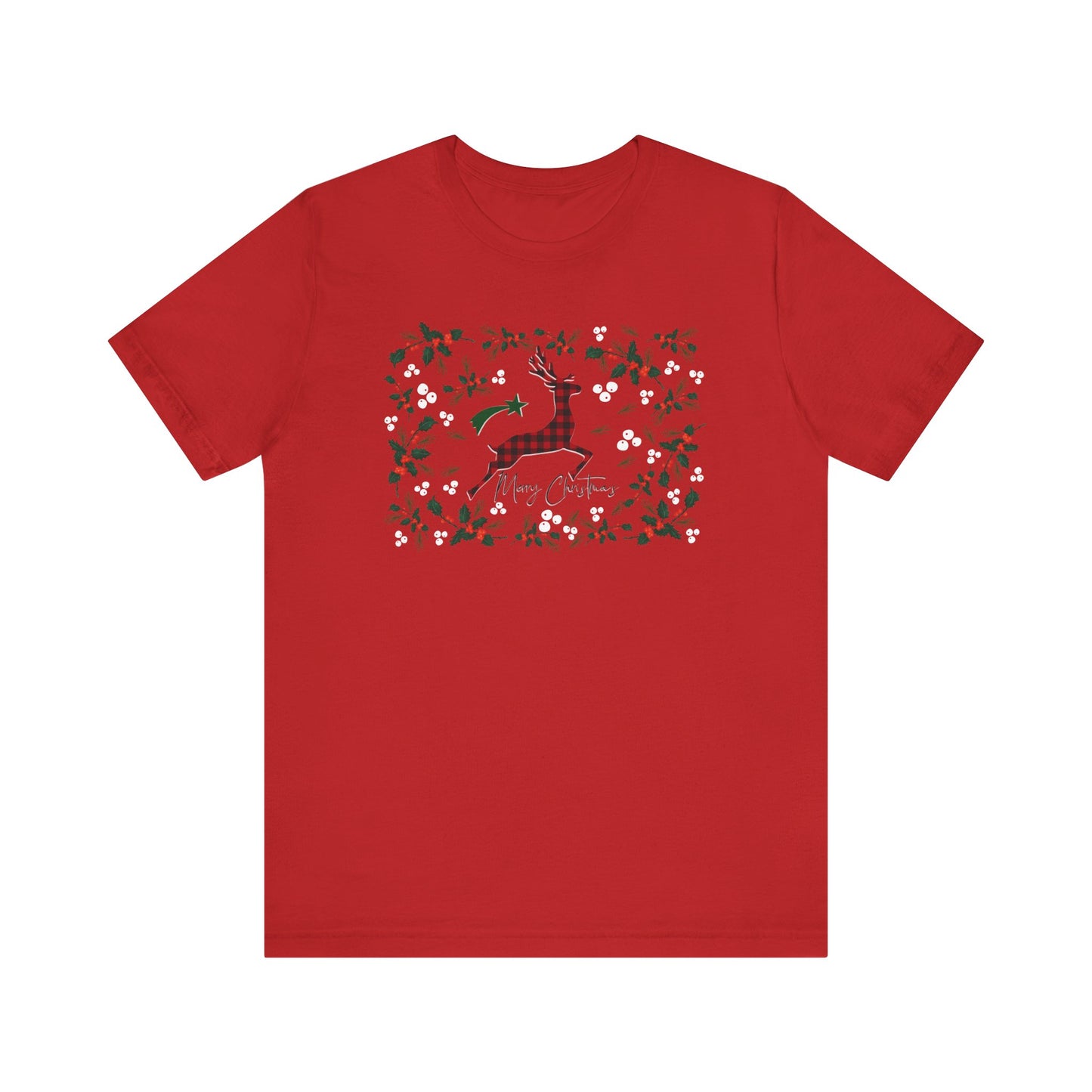 Merry Christmas Plaid Reindeer Shirt, Country Reindeer Shirt, Christmas Family Shirt, Christmas Shirt, Merry Christmas Shirt, Christmas Gift T-Shirt Printify Red XS