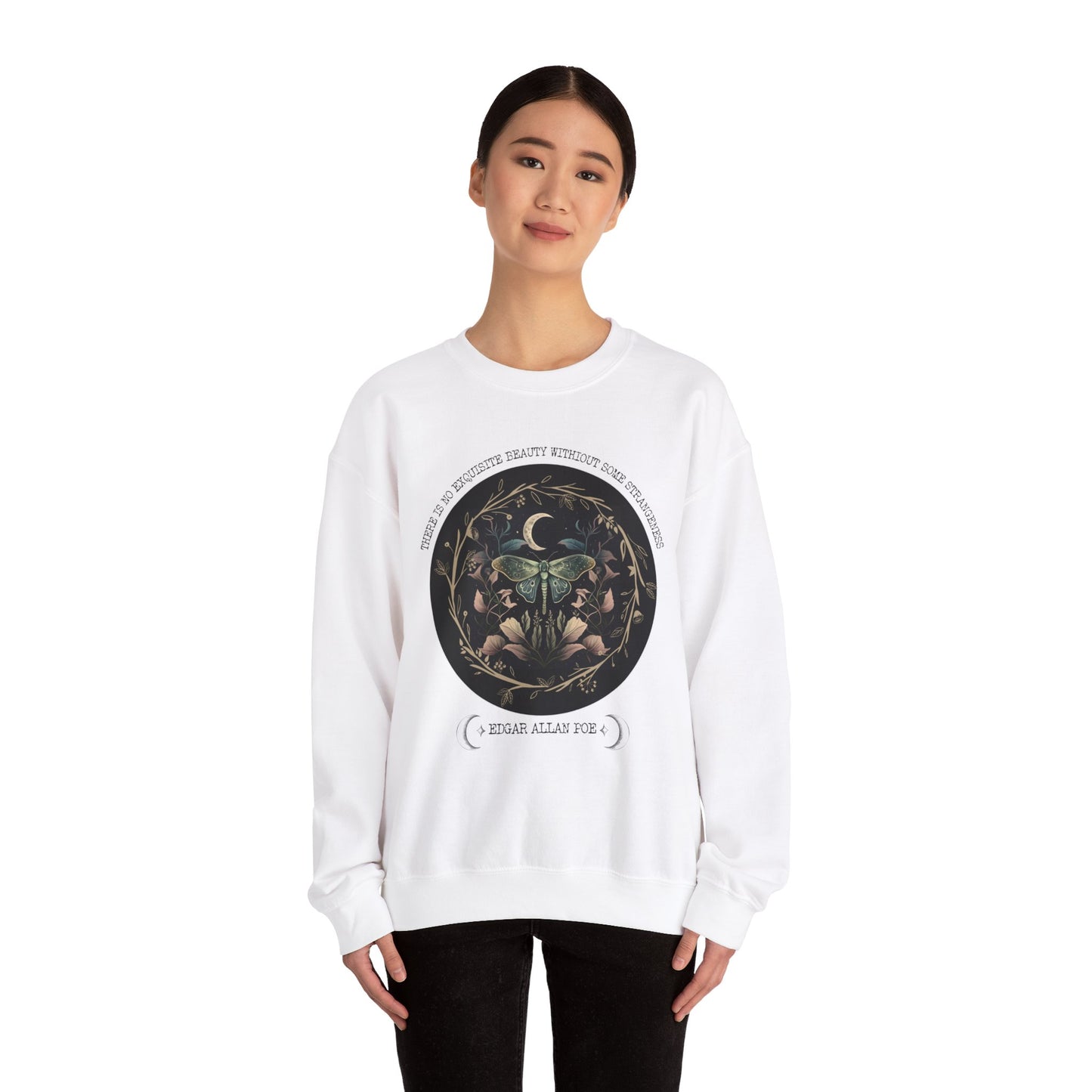 Edgar Allan Poe, Fairycore Night Garden Sweatshirt, Book Lover, Haunting Gothic Botanical Gift, Light, Dark Academia, Literature Sweater Sweatshirt Printify