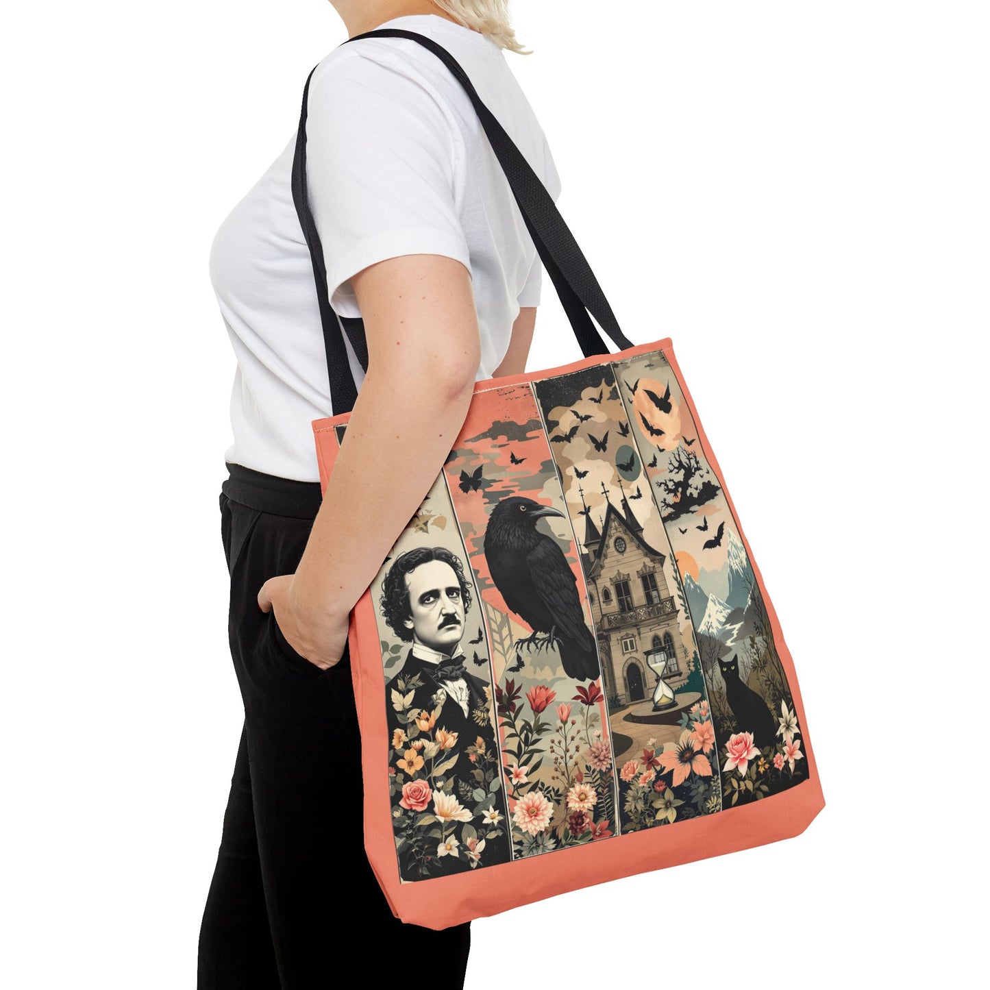 Edgar Allan Poe Tote Bag Gothic Literary Gift for Book Lover Dark Academia Macabre Accessory Halloween Tote Fall School Bag for Poetember Bags Printify