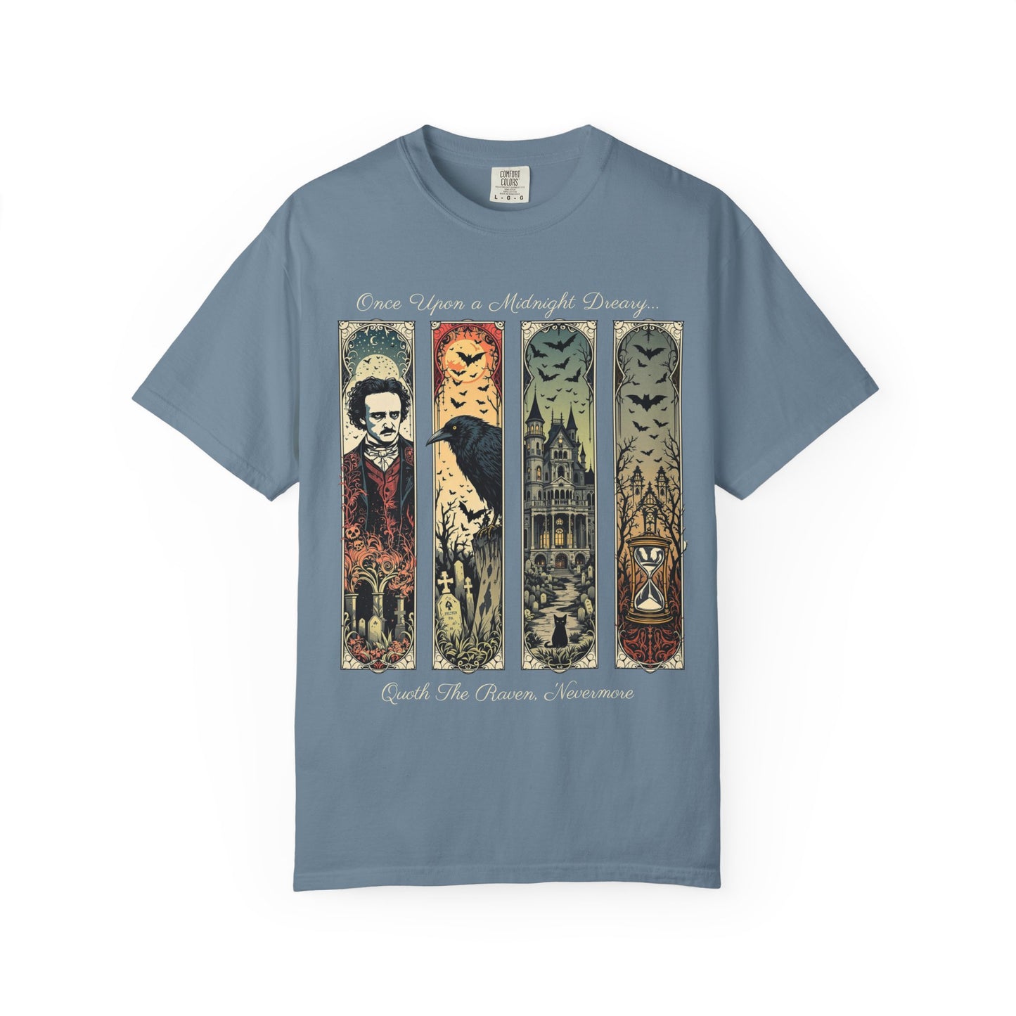 Edgar Allan Poe T-Shirt Gothic Graphic Tee The Raven Nevermore Quote Horror Literature Shirt Dark Academia Aesthetic Halloween Party Gift T-Shirt Printify Ice Blue S