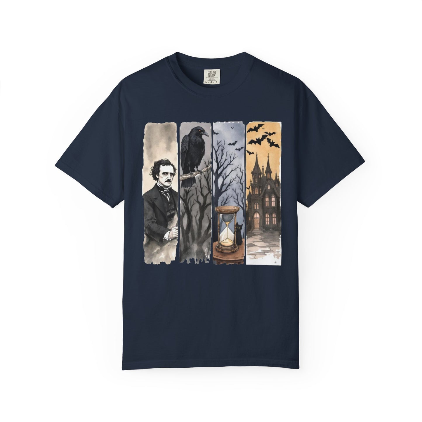 Edgar Allan Poe T-Shirt Gothic Graphic Tee The Raven Nevermore Quote Horror Literature Shirt Dark Academia Aesthetic Halloween Party Gift T-Shirt Printify Navy S