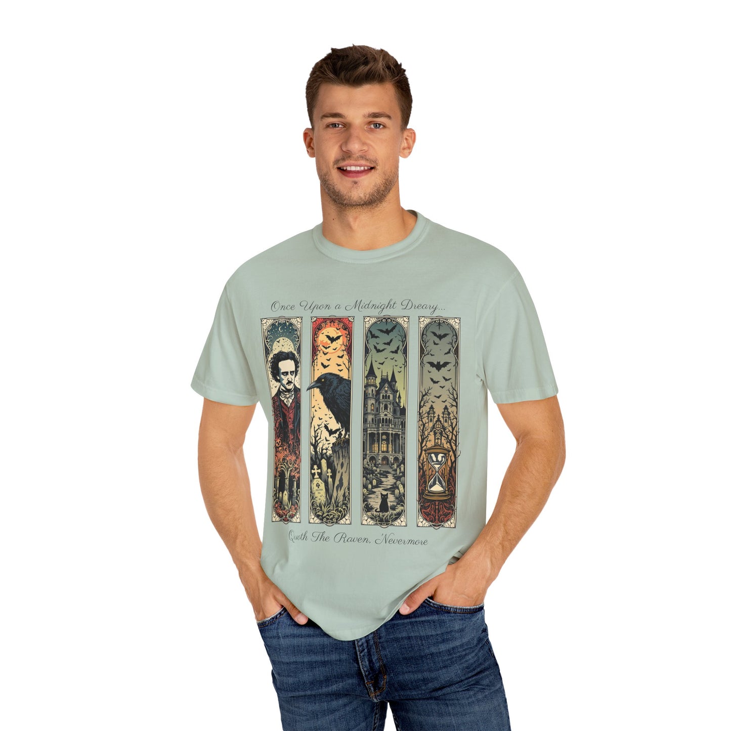 Edgar Allan Poe T-Shirt Gothic Graphic Tee The Raven Nevermore Quote Horror Literature Shirt Dark Academia Aesthetic Halloween Party Gift