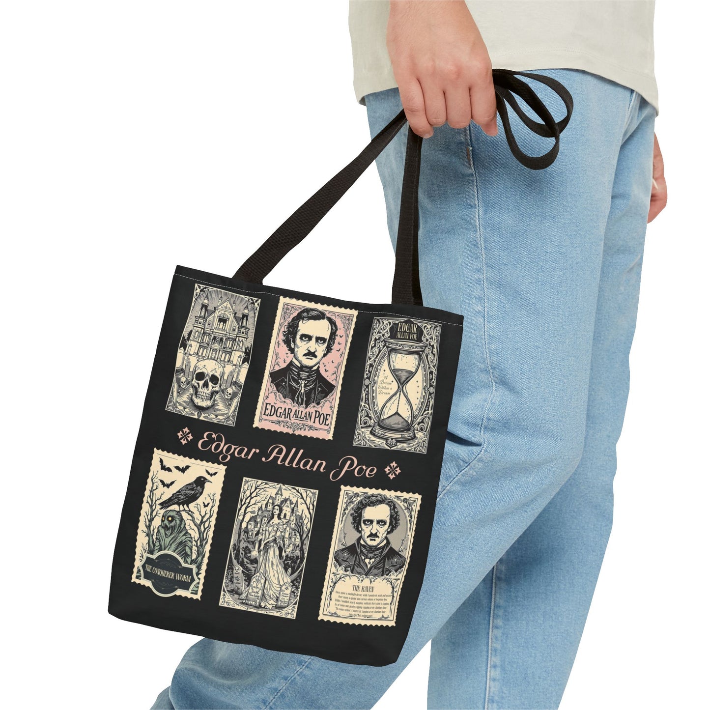 Edgar Allan Poe Tote Bag Gothic Literary Gift for Book Lover Dark Academia Macabre Accessory Halloween Tote Fall School Bag for Poetember Bags Printify