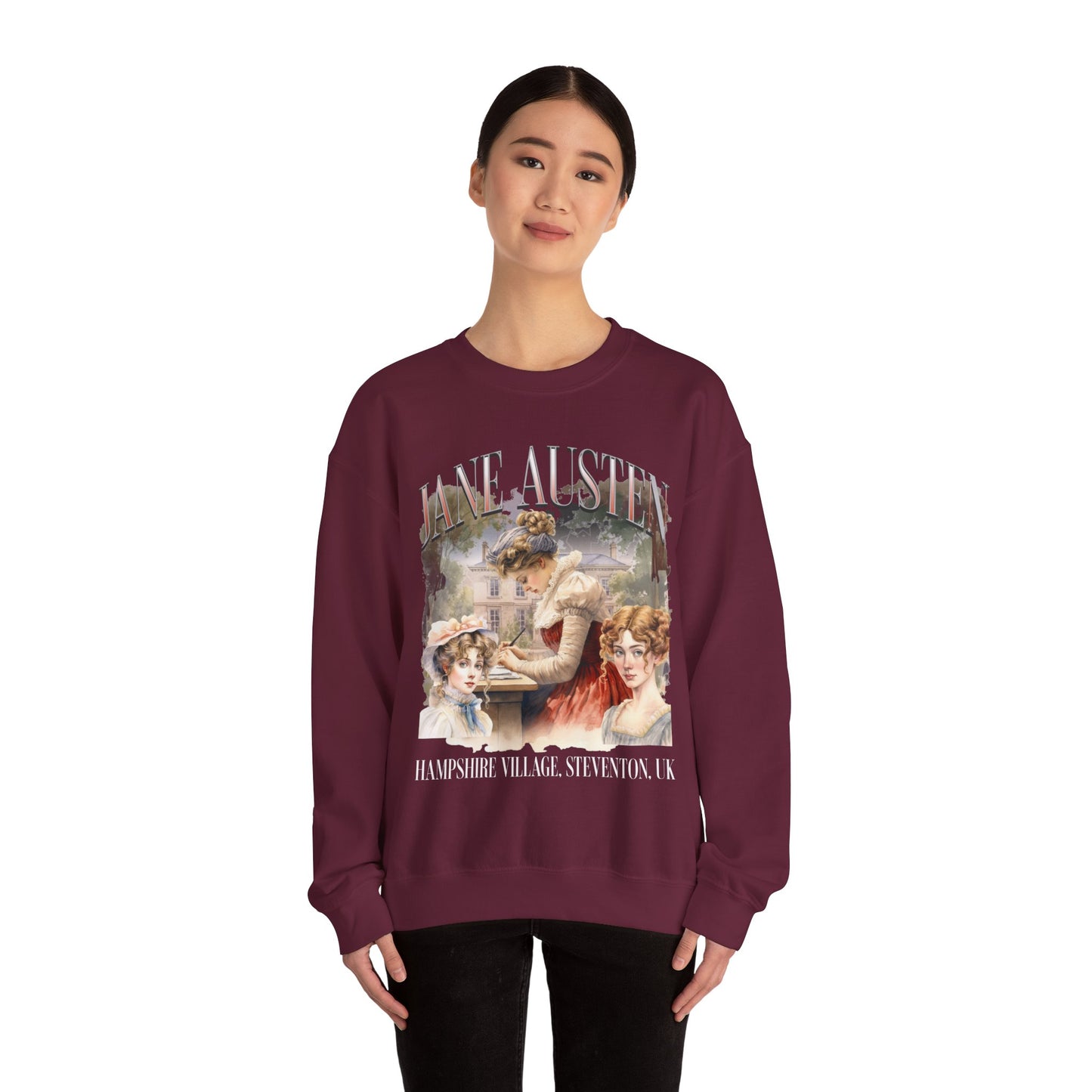 Retro Jane Austen Unisex Heavy Blend™ Crewneck Sweatshirt Sweatshirt Printify