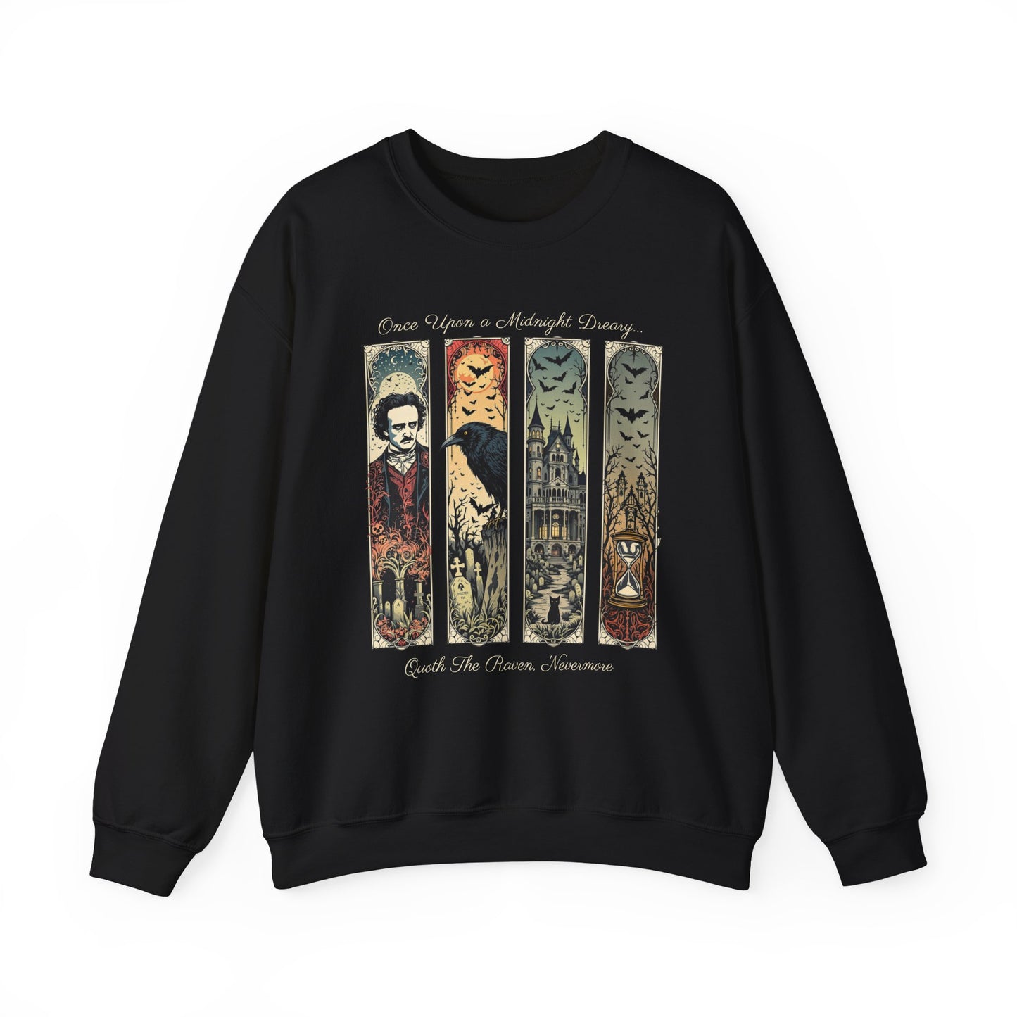 Edgar Allan Poe Sweatshirt The Raven Nevermore Gothic Horror Sweater Dark Academia Macabre Halloween Gift for Book Lovers Birthday Christmas Sweatshirt Printify Black S