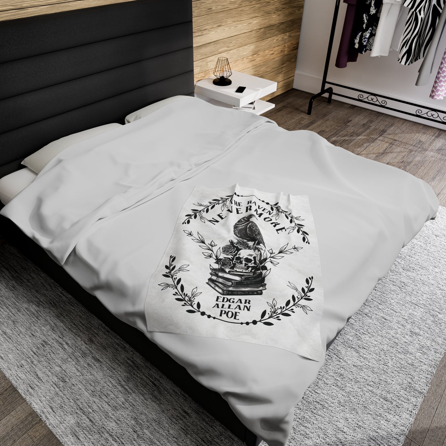 Edgar Allan Poe, Nevermore The Raven Throw Blanket, Book Lover Reading Blanket, Gothic, Light, Dark Academia, Horror Movie Watching Blanket All Over Prints Printify