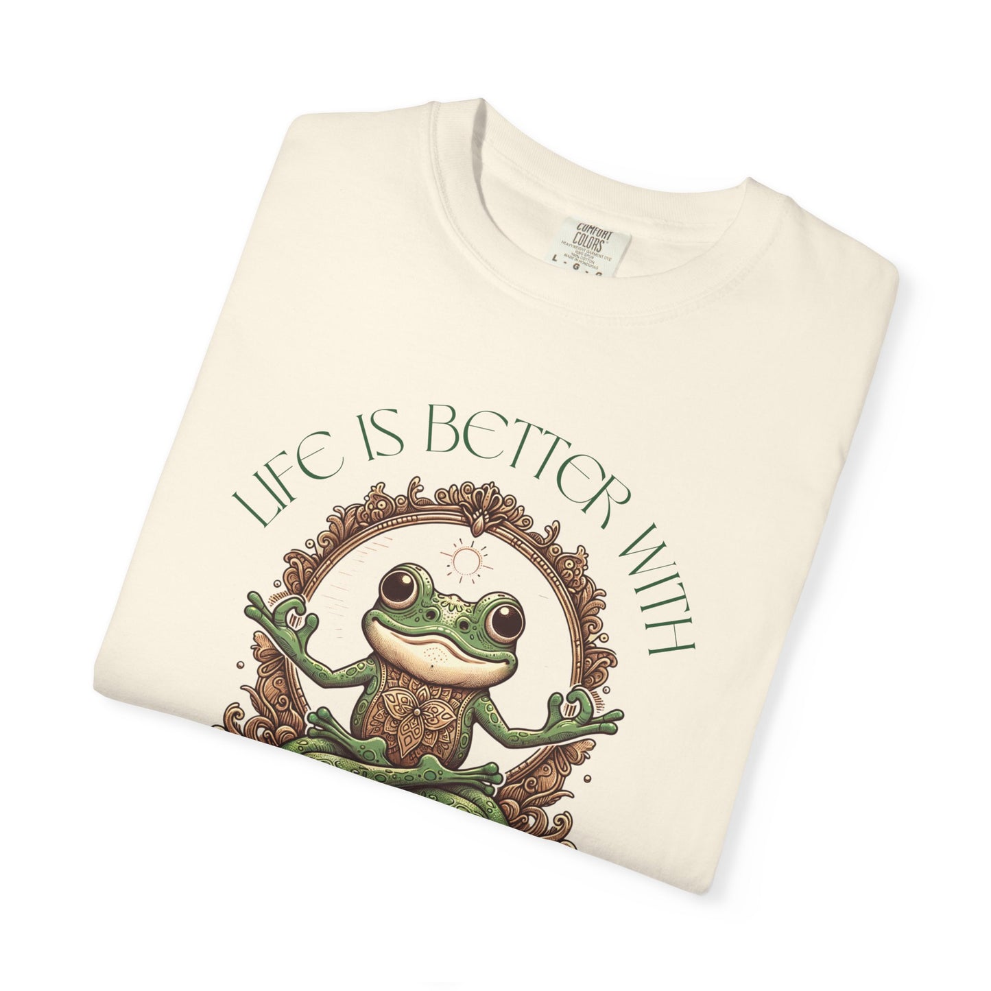 Green Yoga Frog Life Is Better With Yoga Unisex T-Shirt, Casual Wear, Highlander Fan Gift, T-Shirt Printify