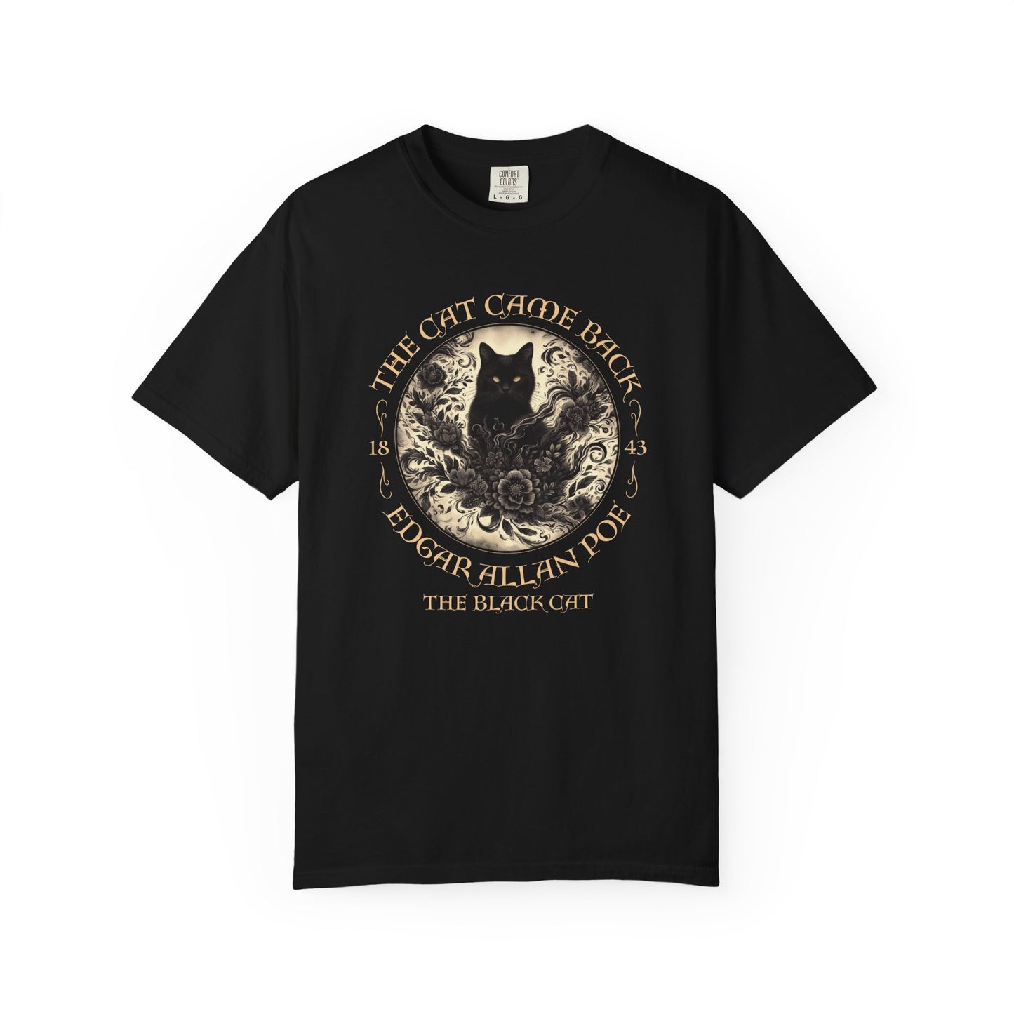 Gothic Cat TShirt Edgar Allan Poe The Black Cat Dark Academia Cottagecore Aesthetic Book Lover Gift Haunting Apparel Halloween Fall Tee T-Shirt Printify Black S