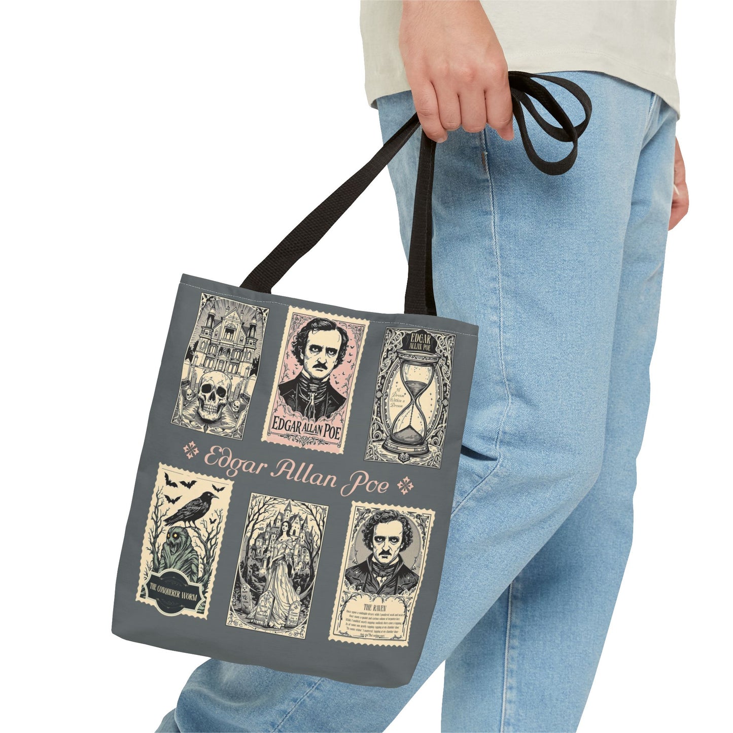 Edgar Allan Poe Tote Bag Gothic Literary Gift for Book Lover Dark Academia Macabre Accessory Halloween Tote Fall School Bag for Poetember Bags Printify